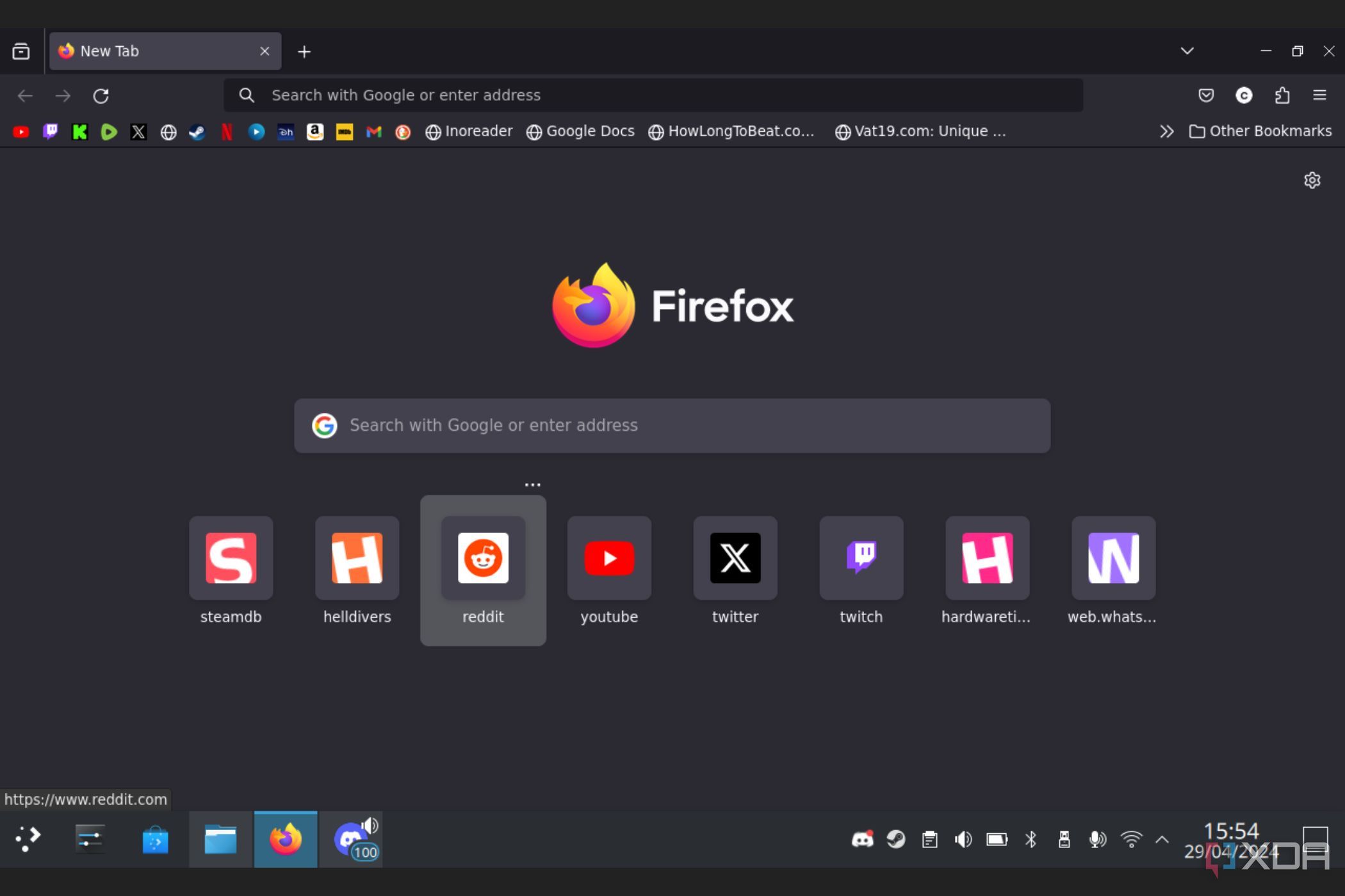 Una captura de pantalla que muestra el navegador Firefox abierto en Steam Deck.