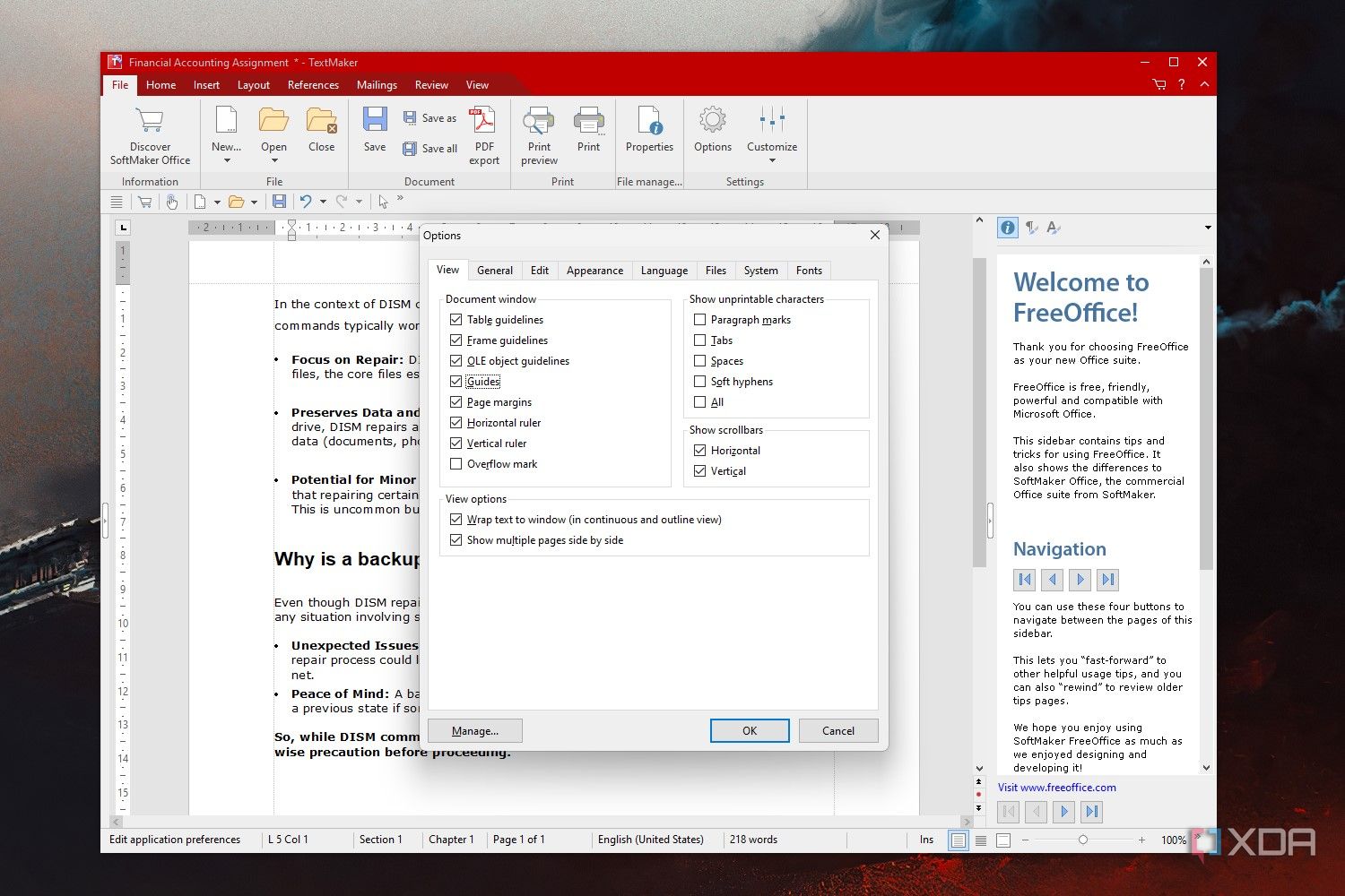 Screenshot of Text Maker's settings, a free Microsoft Word Alternative from SoftMaker FreeOffice suite.