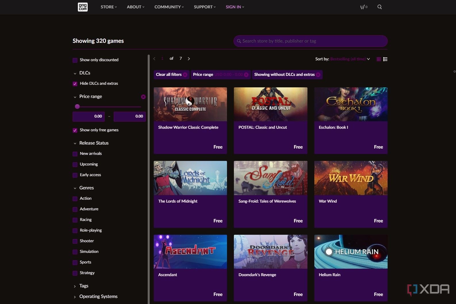 Screenshot of GOG.com free games list