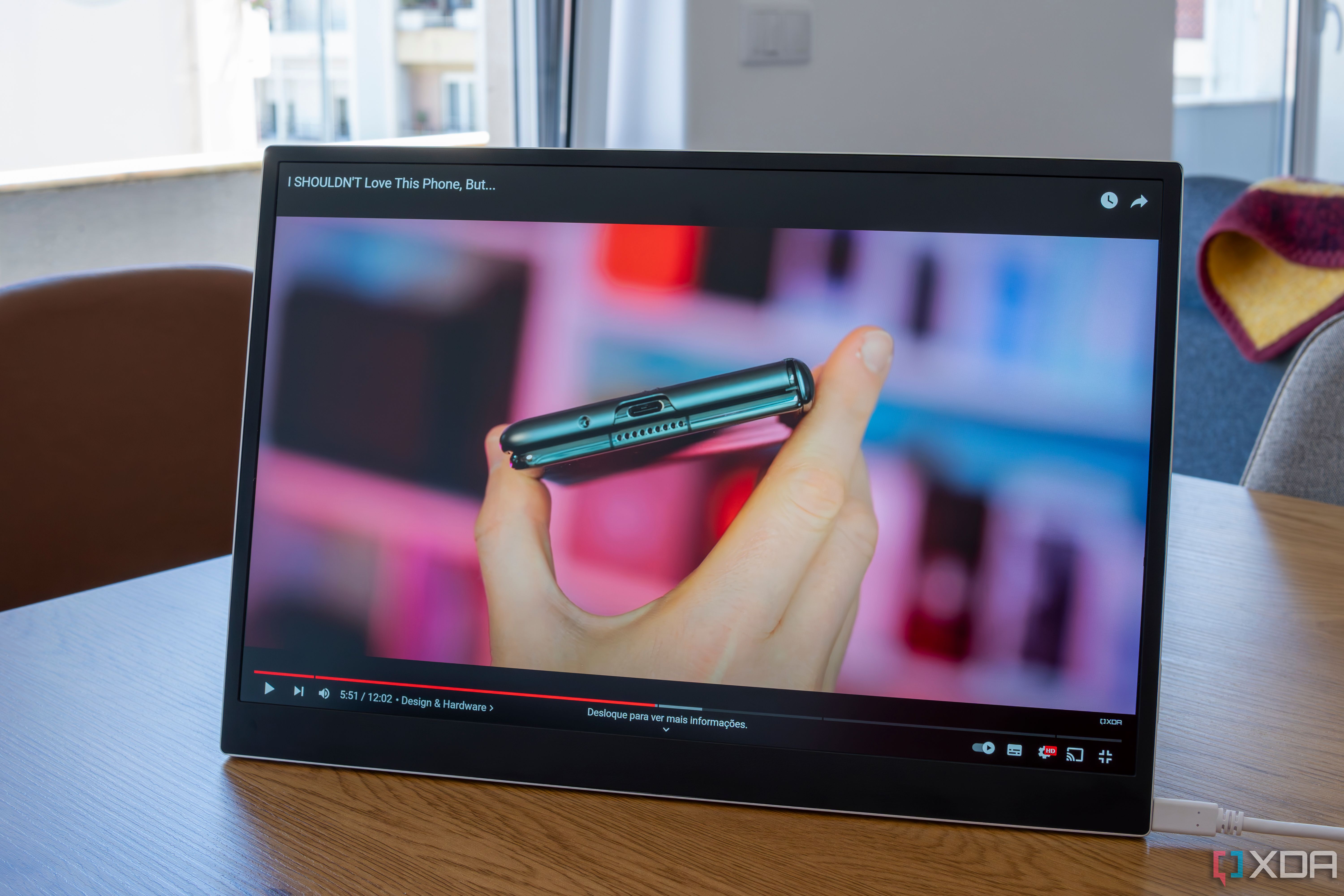 An LG Gram +View playing a YouTube video in full screen