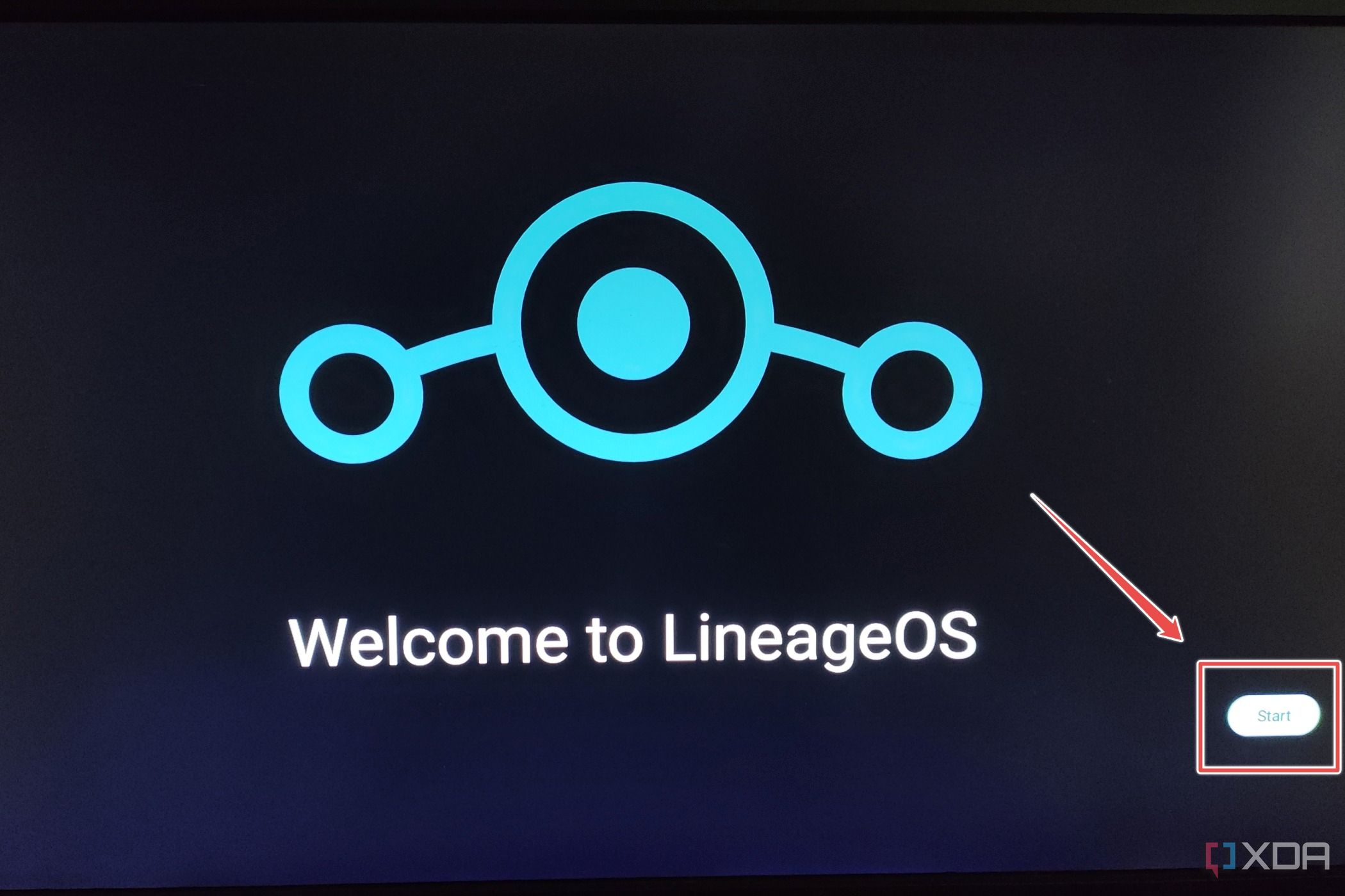 La pantalla de bienvenida de LineageOS