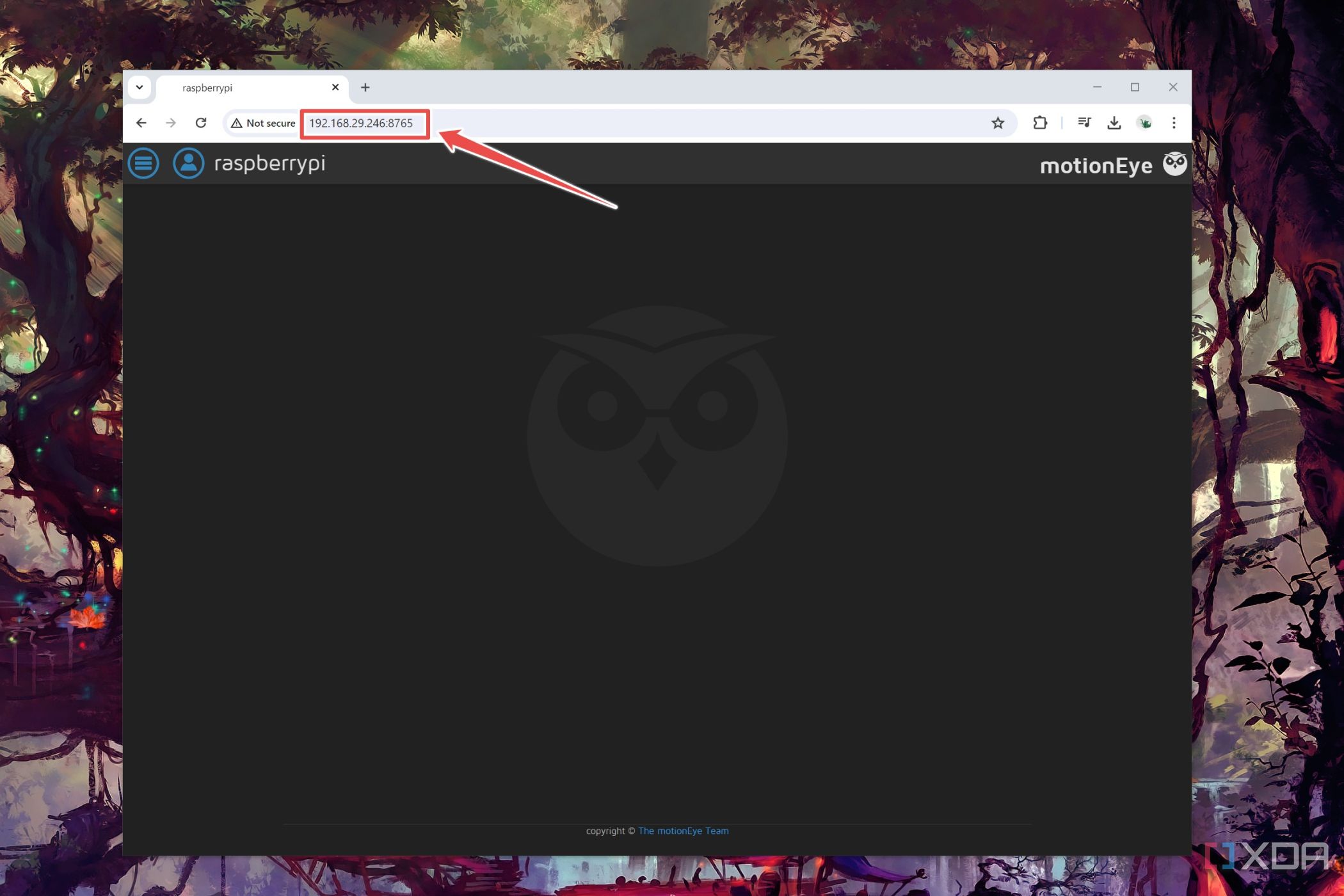 The URL used to open the MotionEye web interface