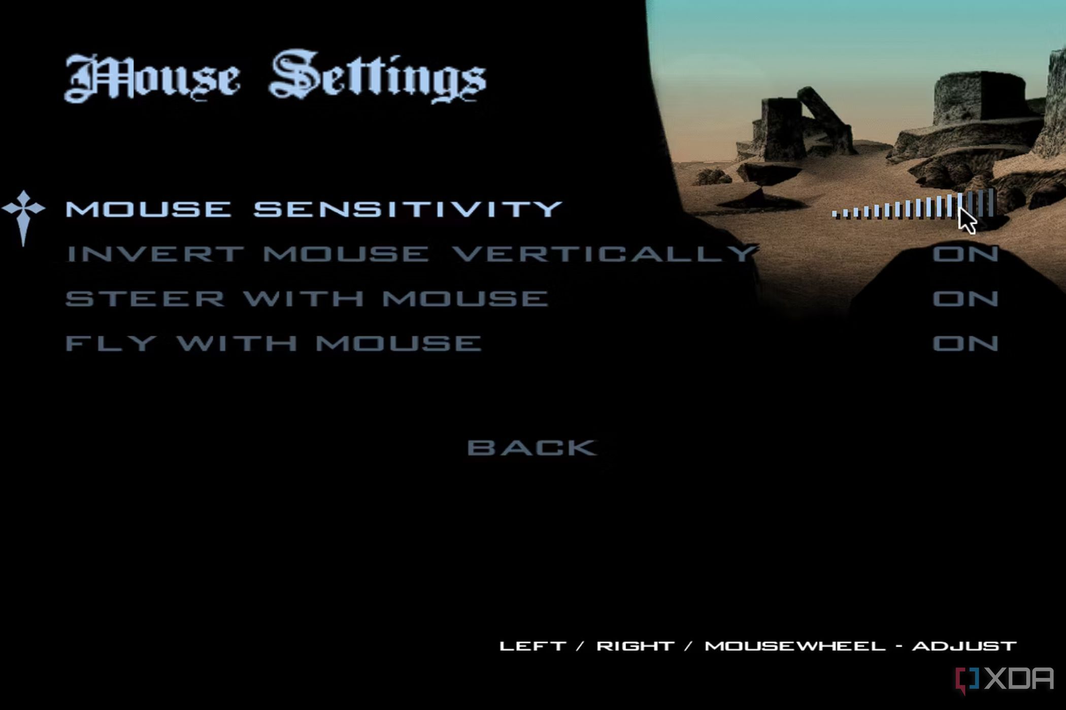 Скриншот, показывающий настройки чувствительности мыши в меню настроек GTA San Andreas.