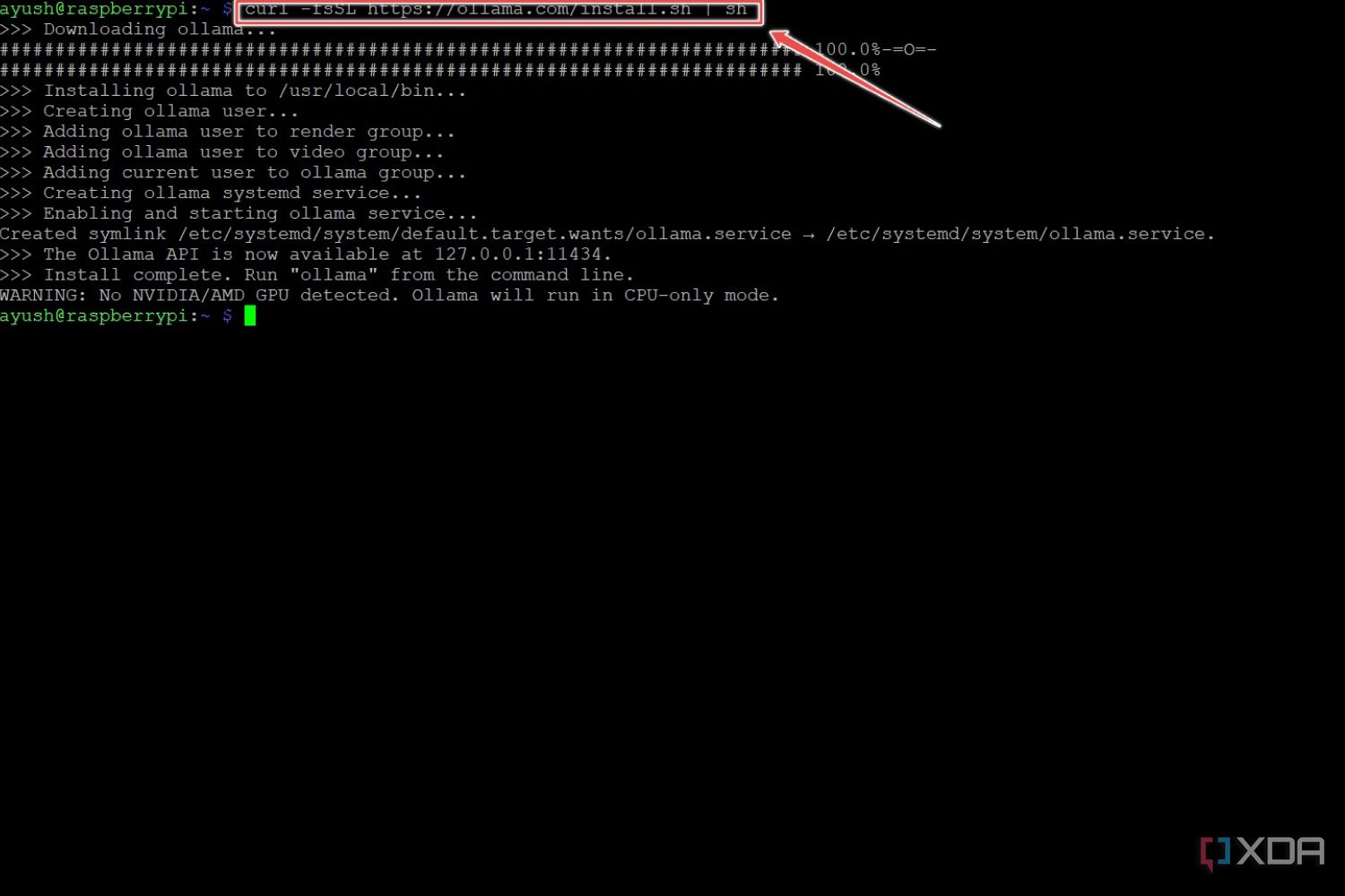 El comando utilizado para instalar Ollama