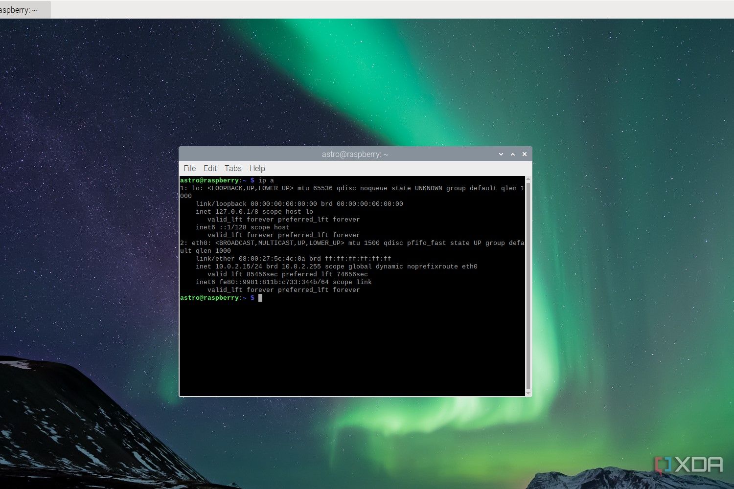 Raspberry Pi OS screenshot that shows the network interface information in the terminal.