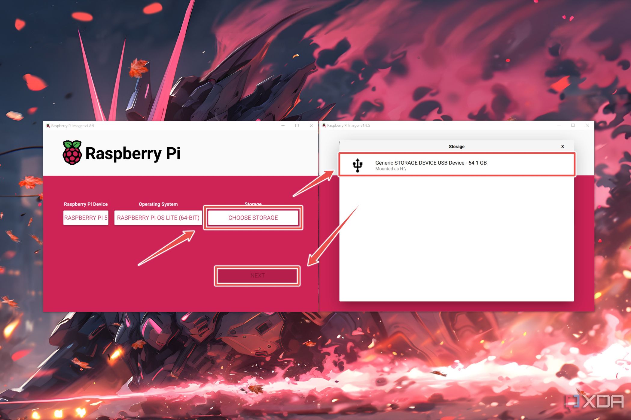 Los pasos para elegir la tarjeta microSD dentro del Raspberry Pi Imager