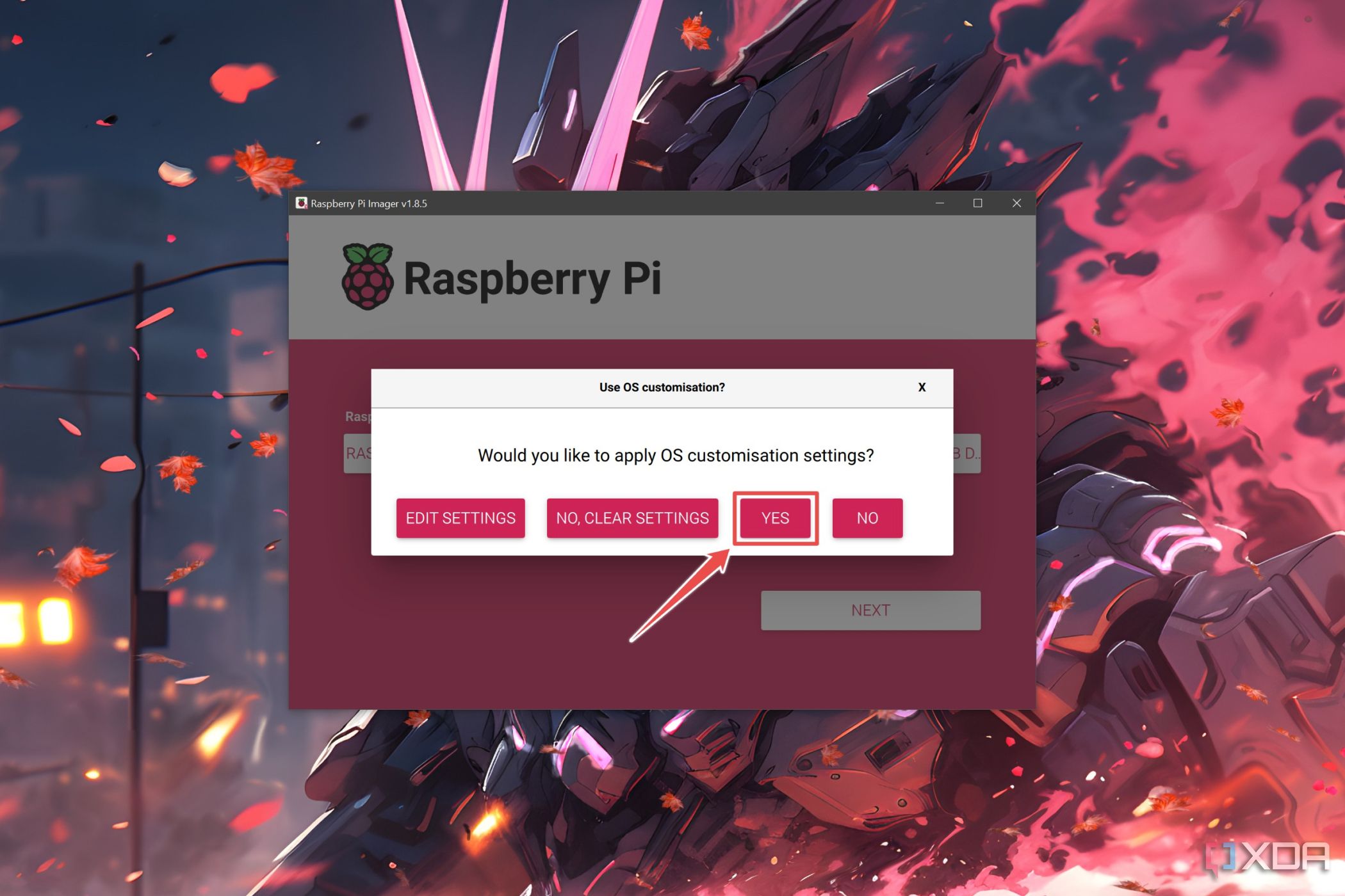 The final step before flashing an OS using Raspberry Pi Imager