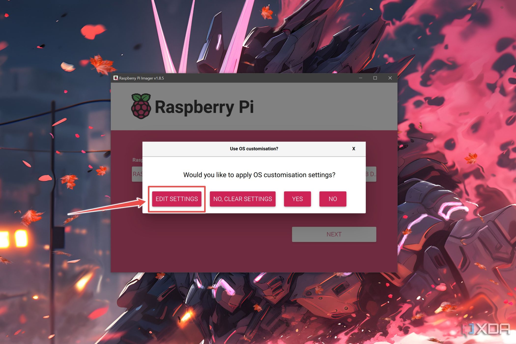 Сканер Raspberry Pi с выделенной кнопкой «Изменить настройки»
