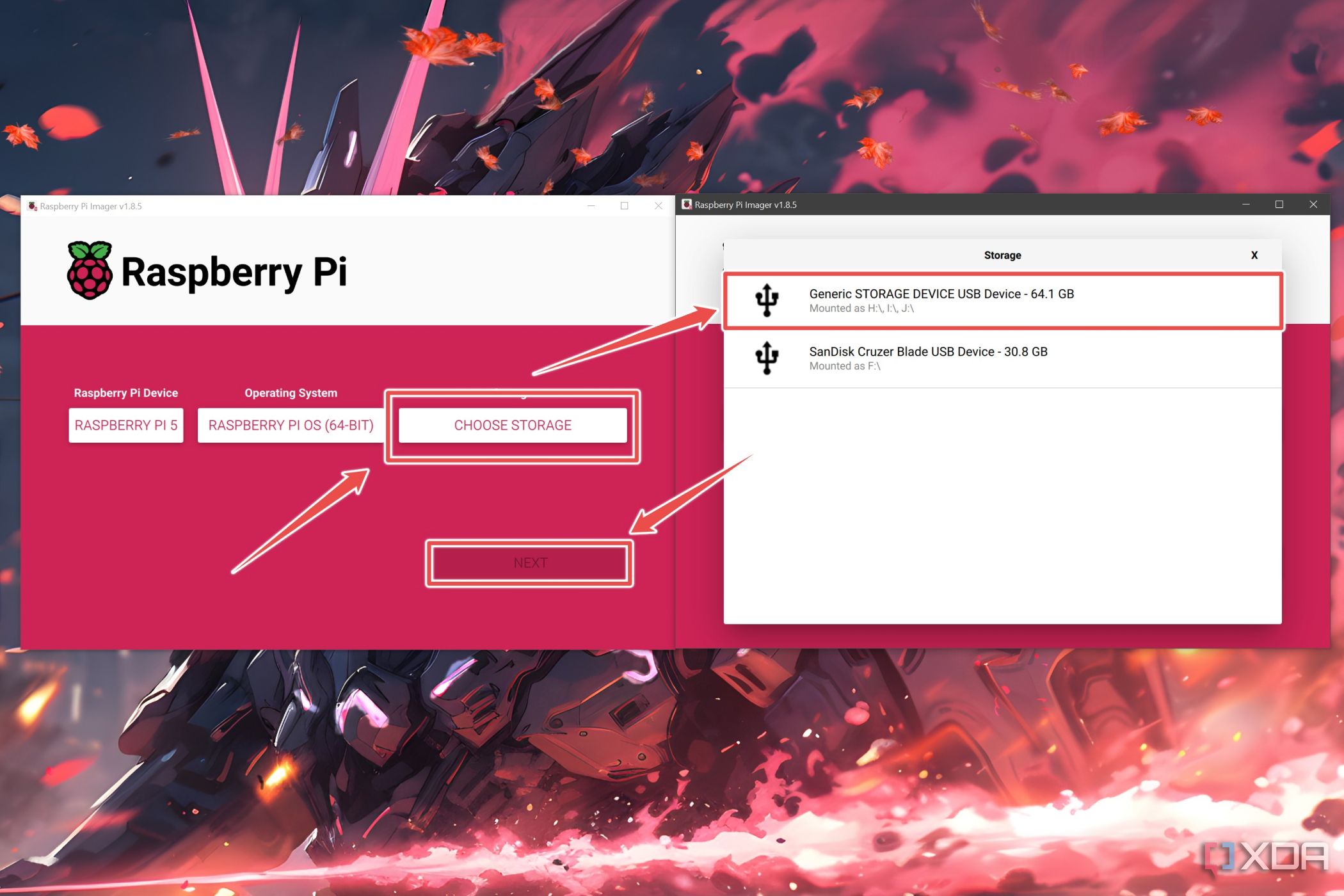 El procedimiento para elegir la tarjeta microSD dentro del Raspberry Pi Imager