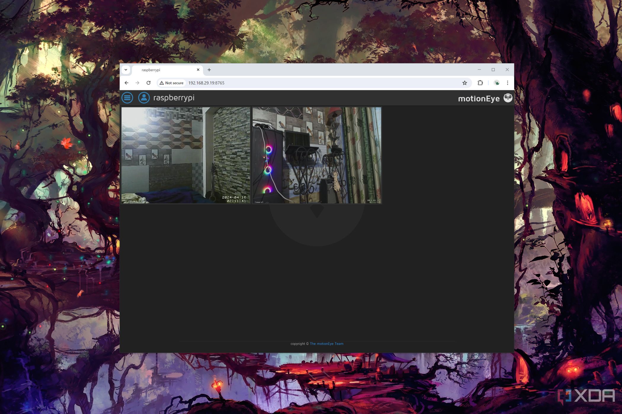 The MotionEye web interface running on a PC