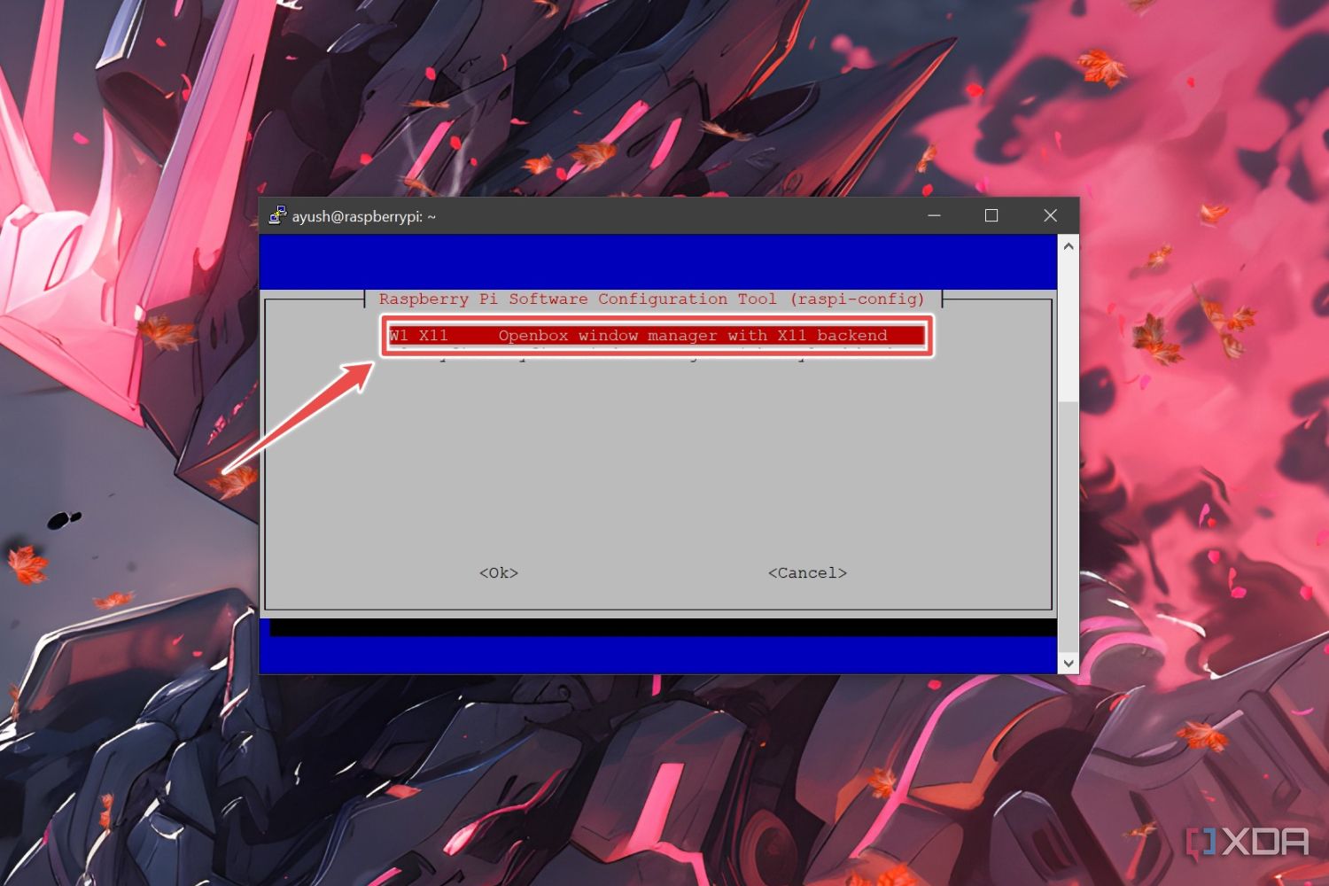La opción X11 resaltada dentro de la herramienta de configuración del software Raspberry Pi