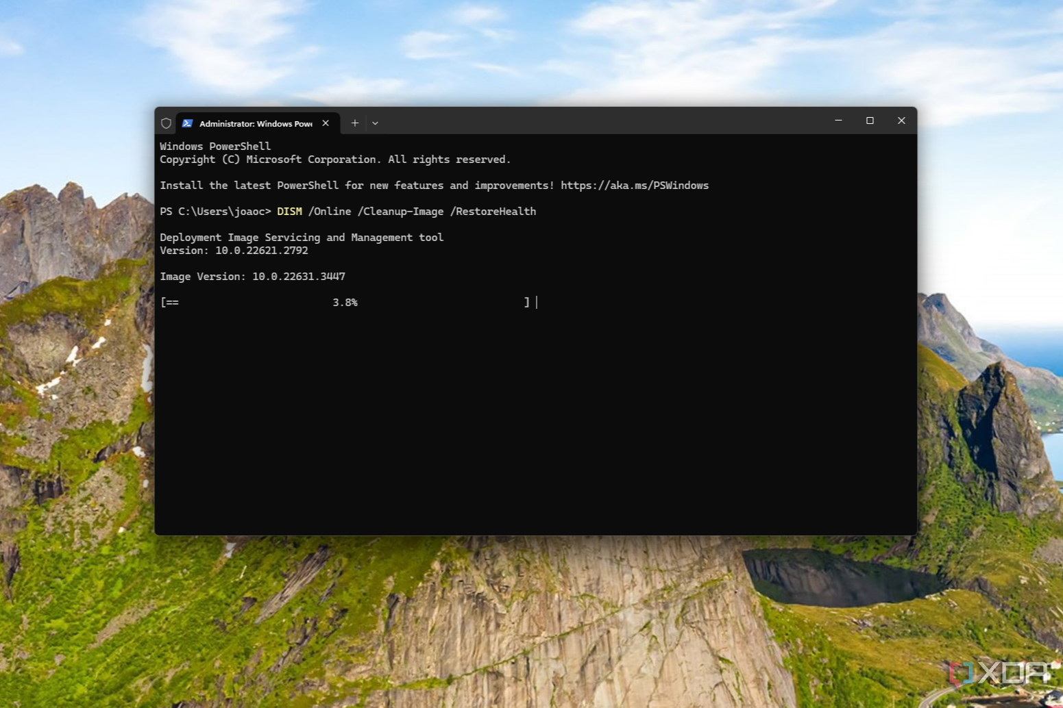 Screenshot of Windows Terminal running a DISM command