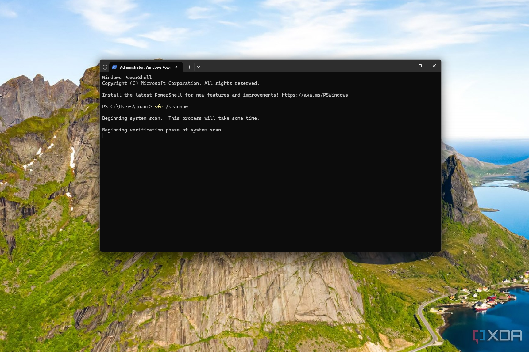 Screenshot of Windows Terminal running an SFC command