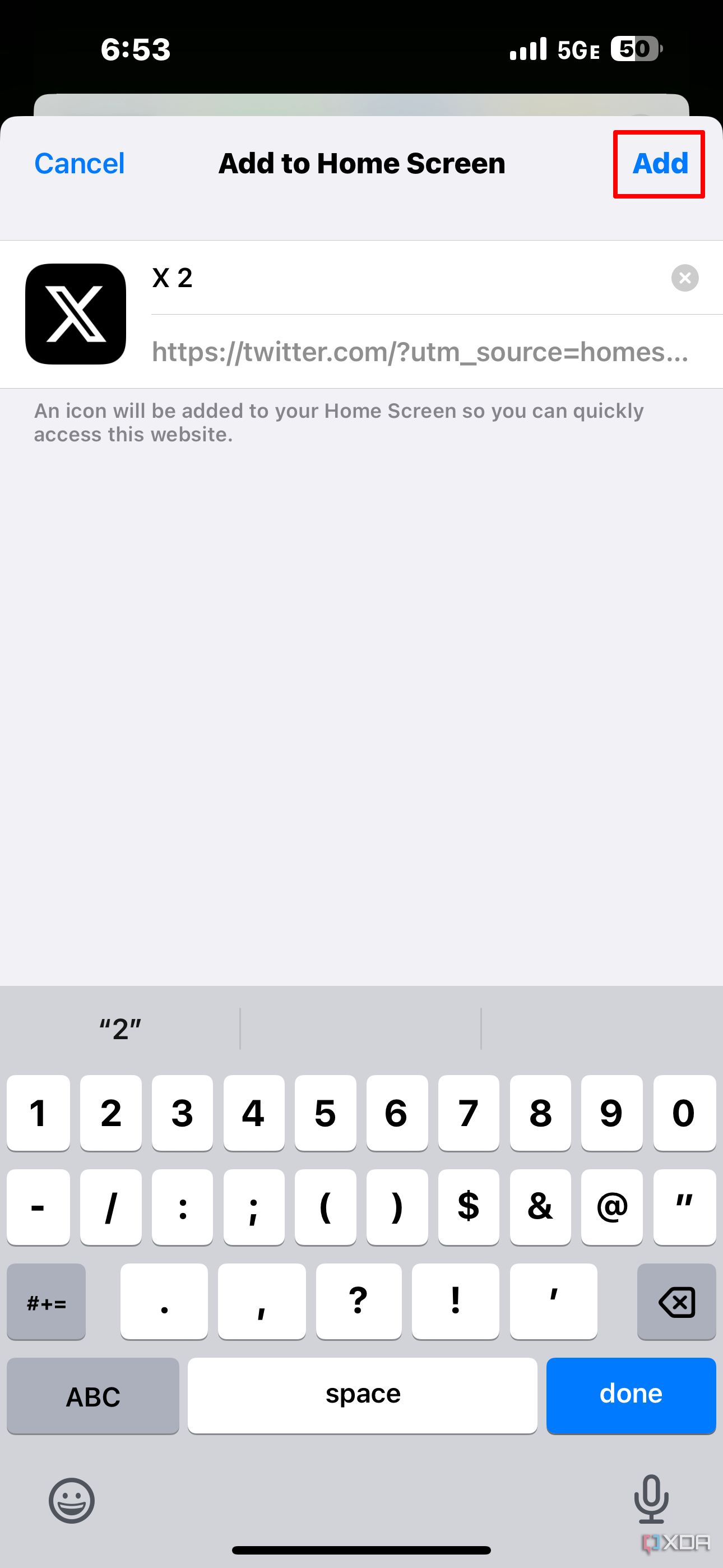 The Add to Home Screen button.