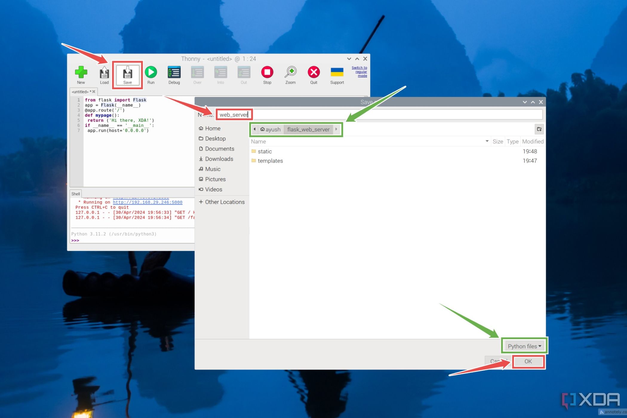 El procedimiento para guardar el script web_server.py