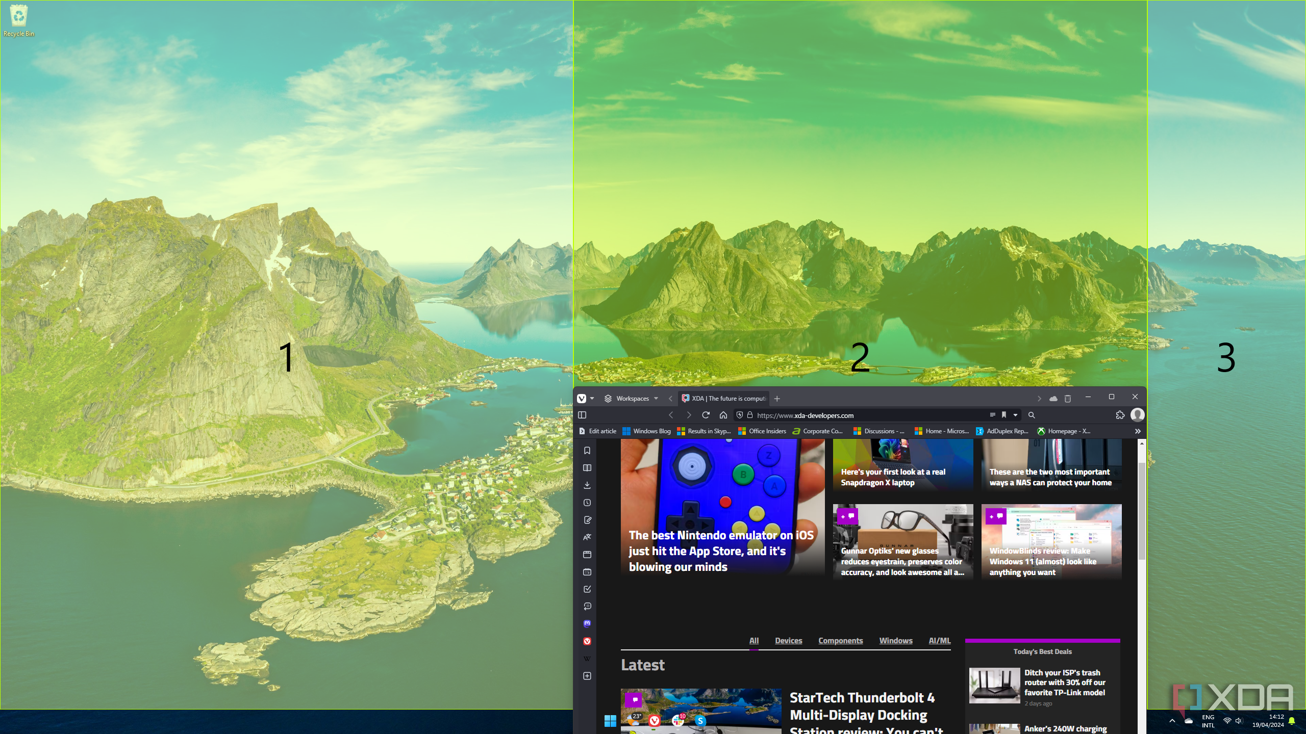 Screenshot of Windows 11 using FancyZones to snap an app to specific areas of the screen