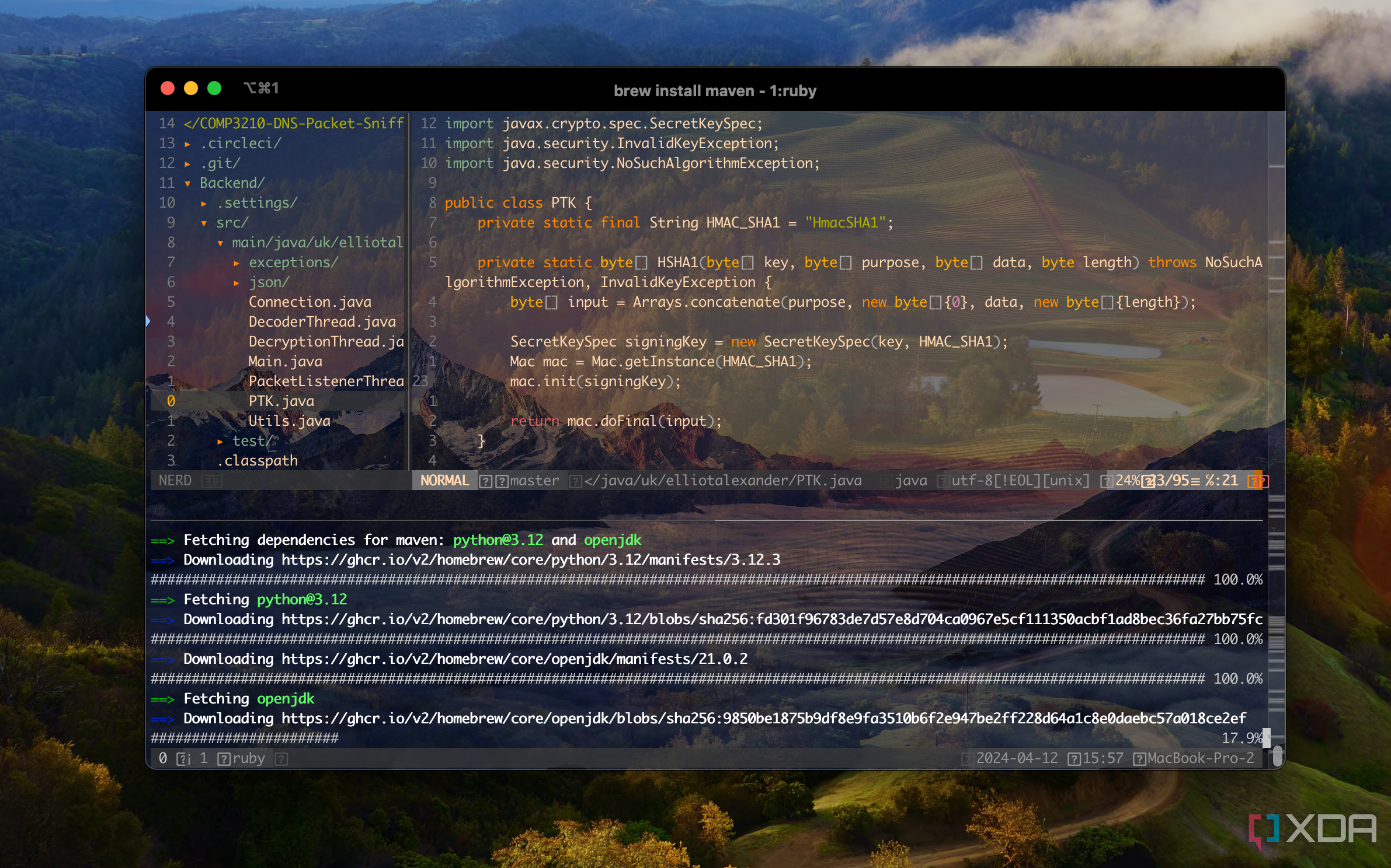 Screenshot of a build and some code open inside iTerm2