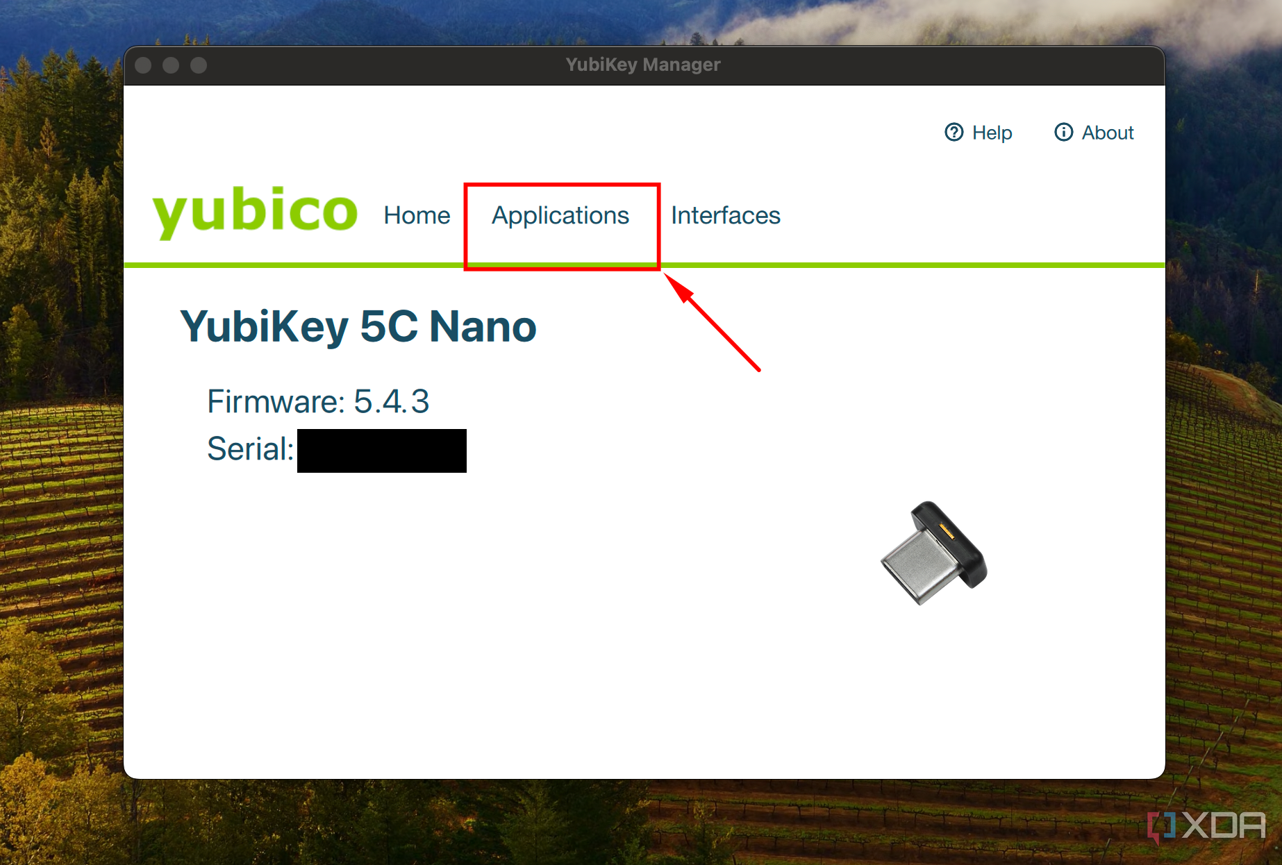 Captura de pantalla de la página de inicio del administrador de Yubikey.