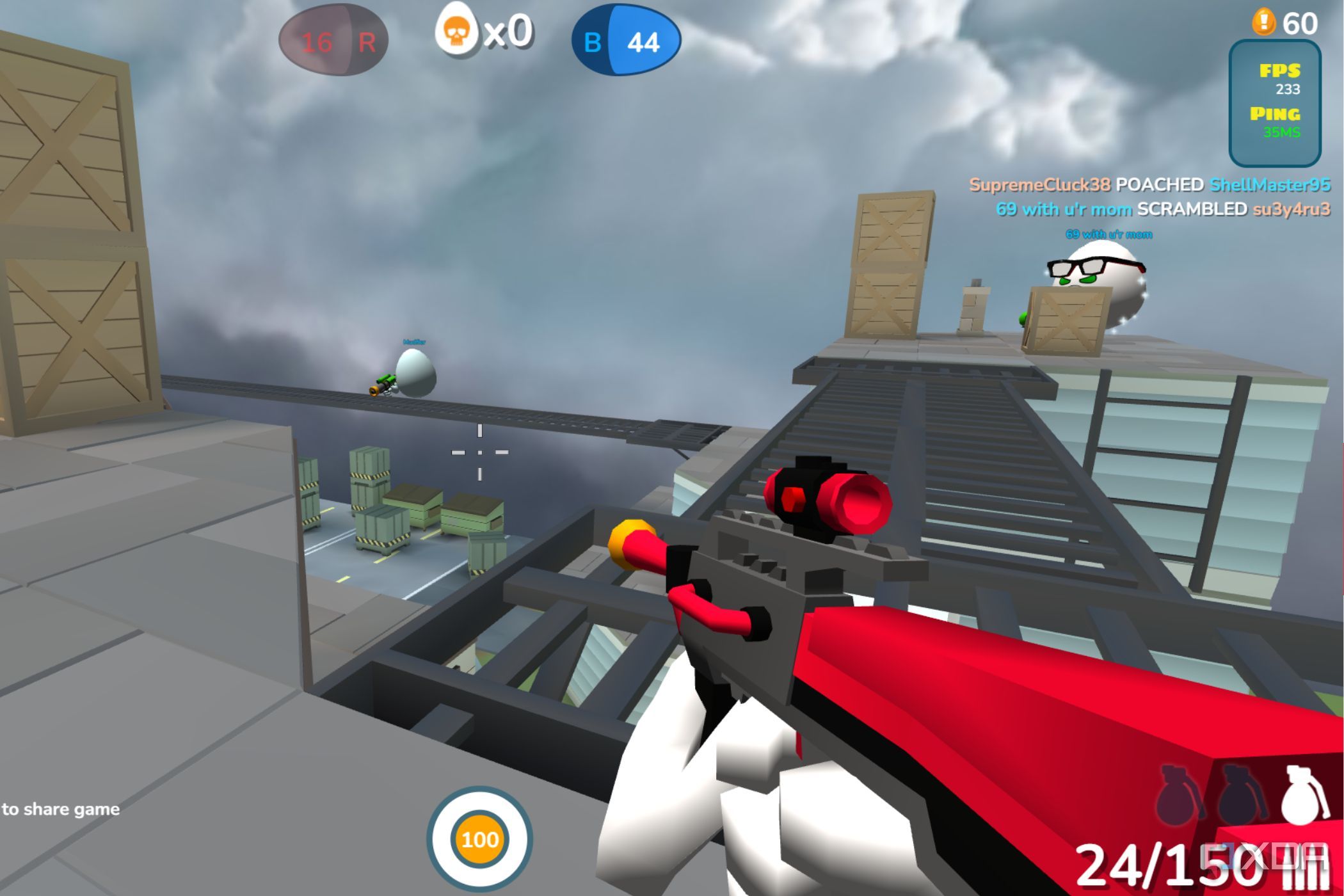 A screenshot showing the Shell Shockers gameplay screen.