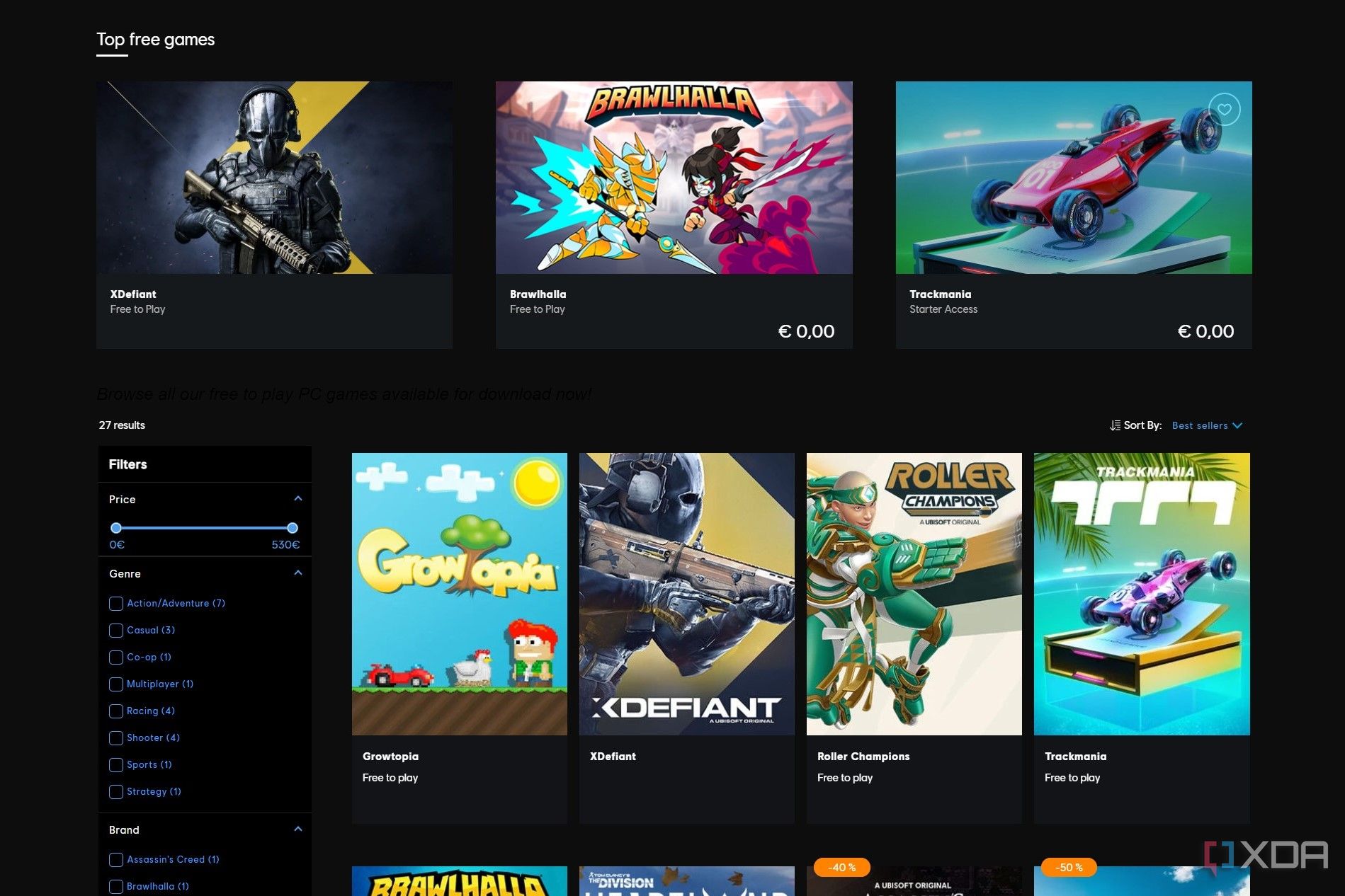 Screenshot of free games on Ubisoft Connect