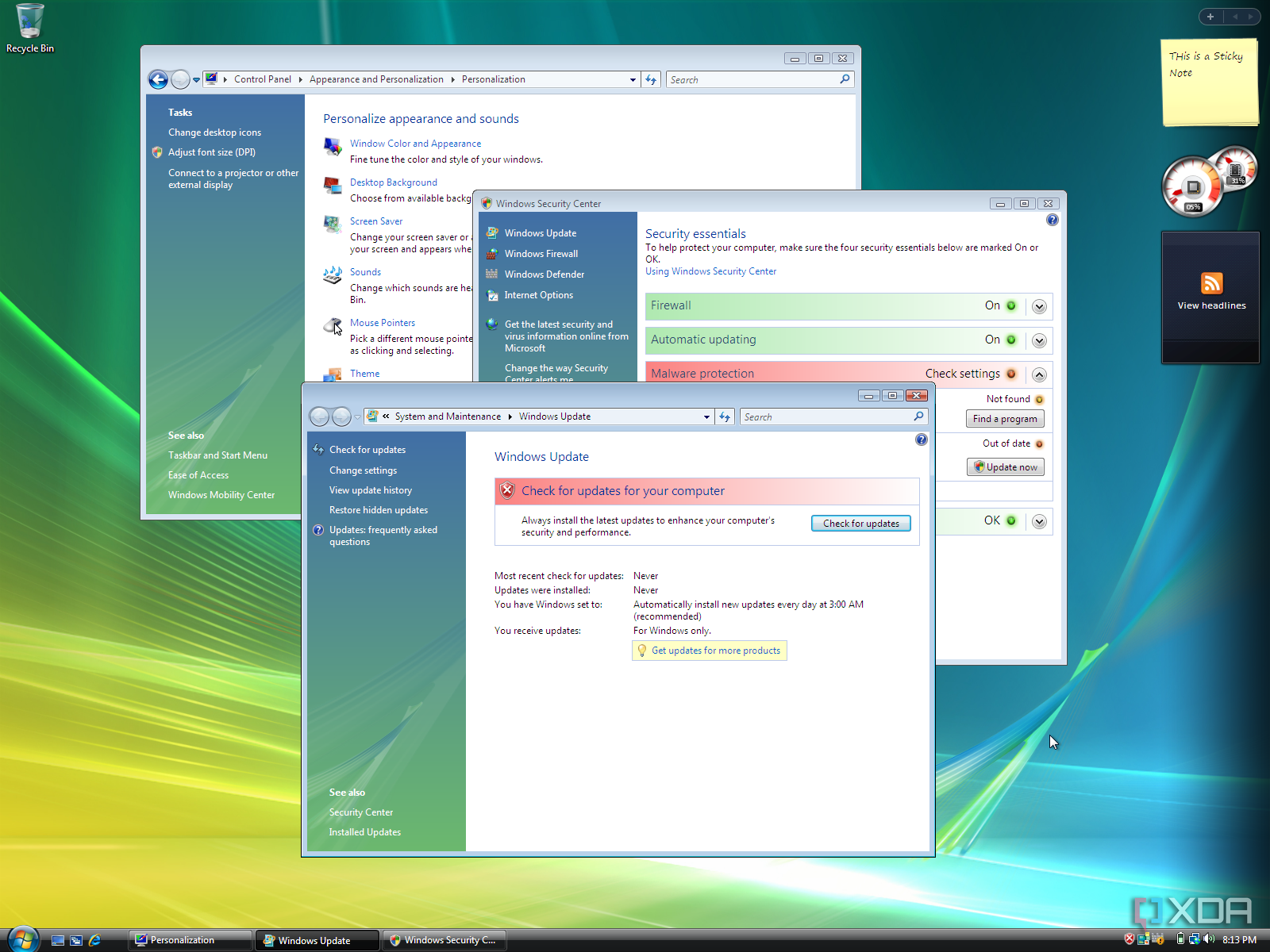 Captura de pantalla de Windows Update en Windows Vista