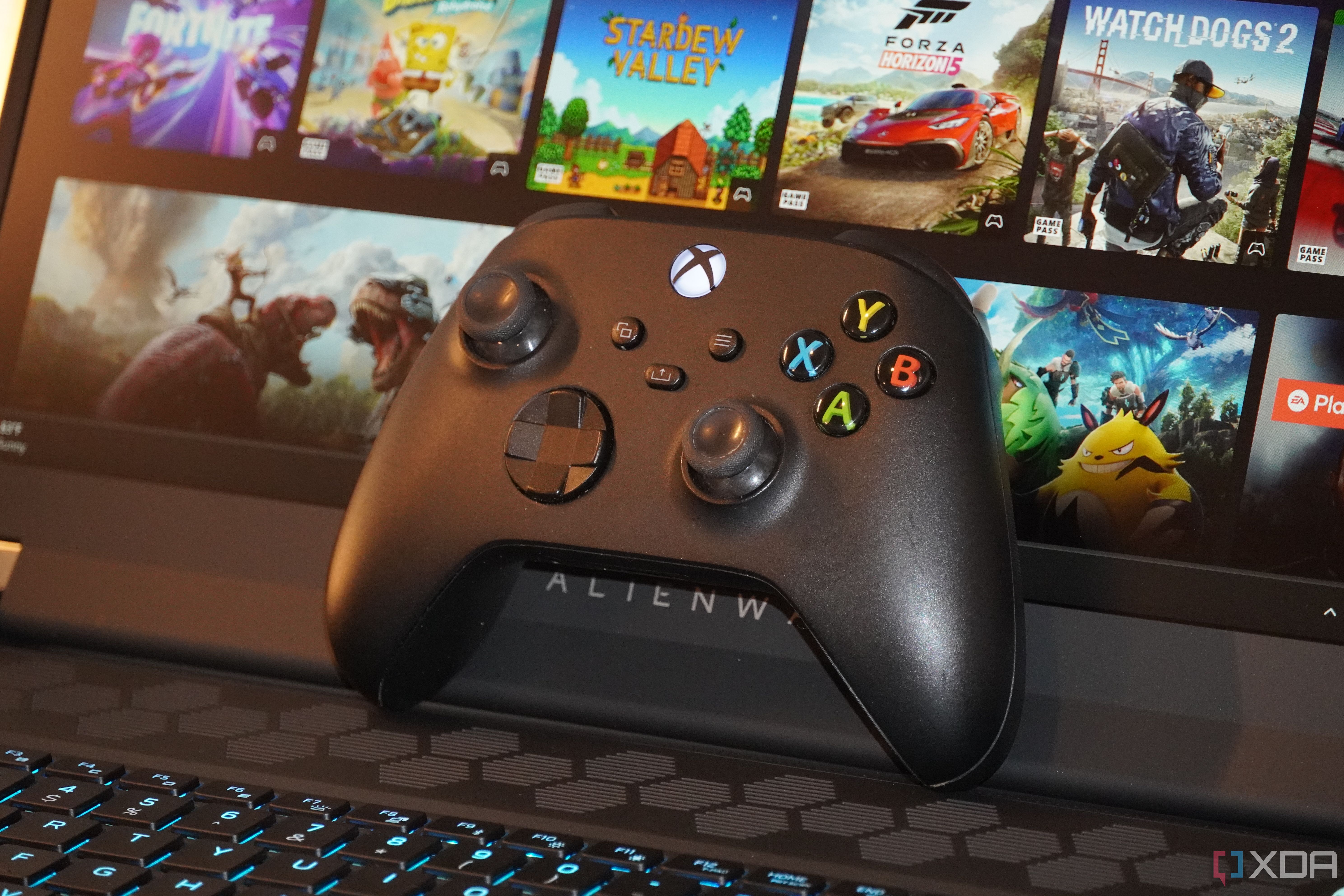 An Xbox Controller on an Alienware Gaming Laptop.