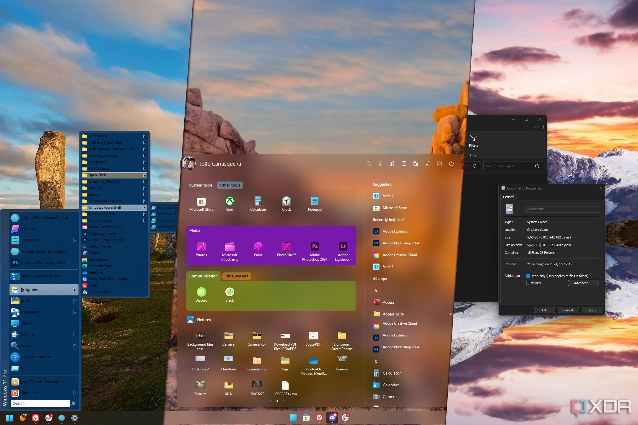 Screenshots of Windows desktop with different customization apps