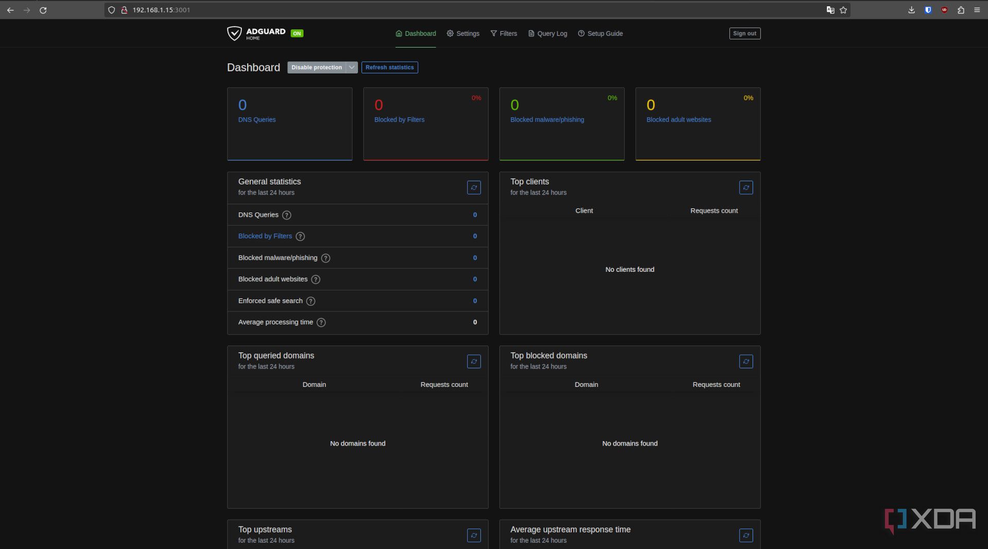 Panel de control web de administración de AdGuard