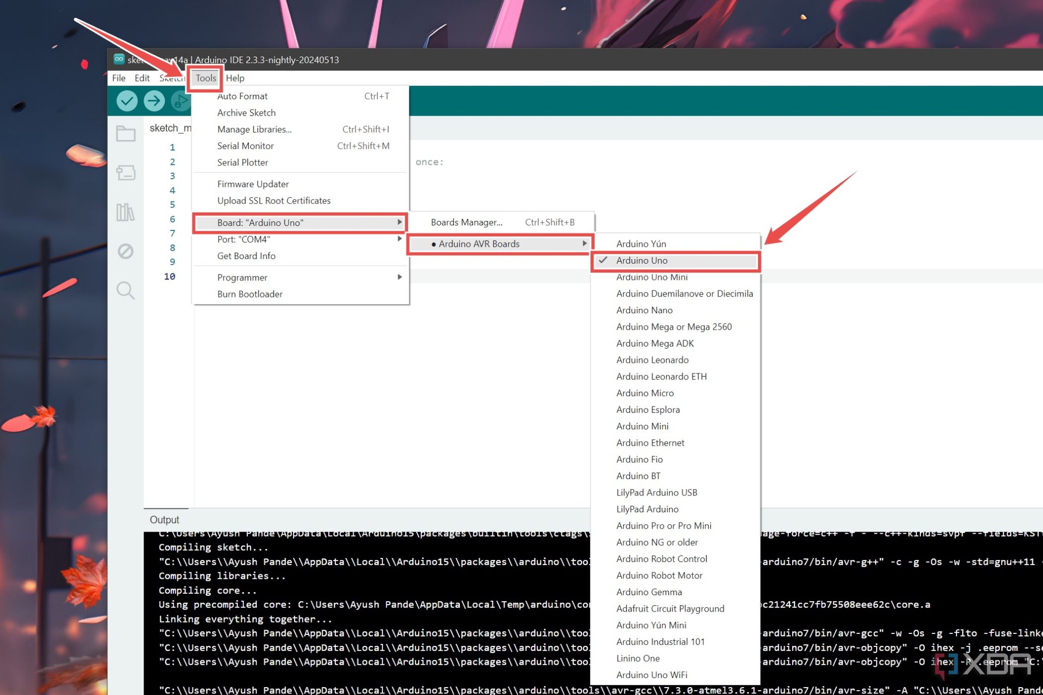 El procedimiento para seleccionar la placa dentro del IDE de Arduino