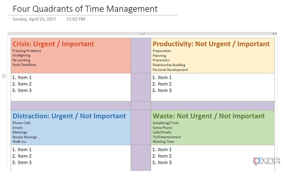 Plantilla de gestión del tiempo en OneNote