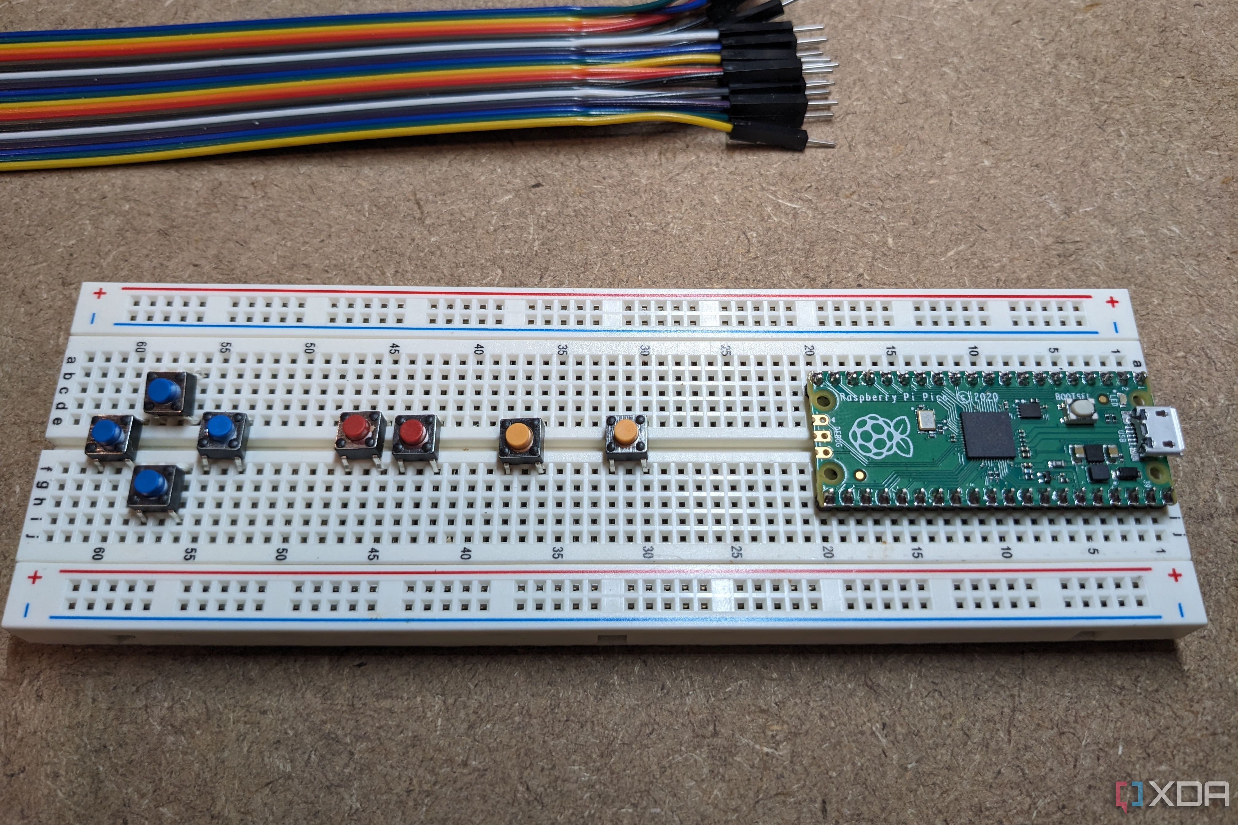 Buttons and Pico on a breadboard