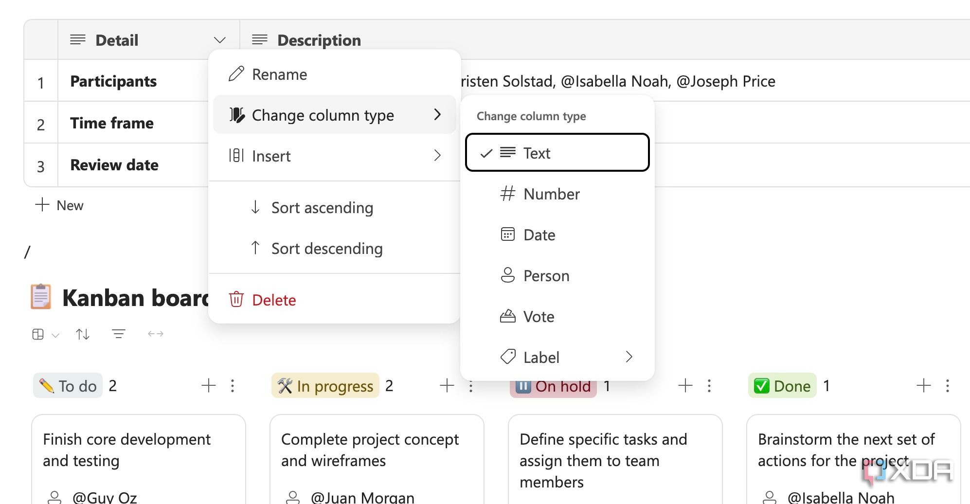 Column types in Loop