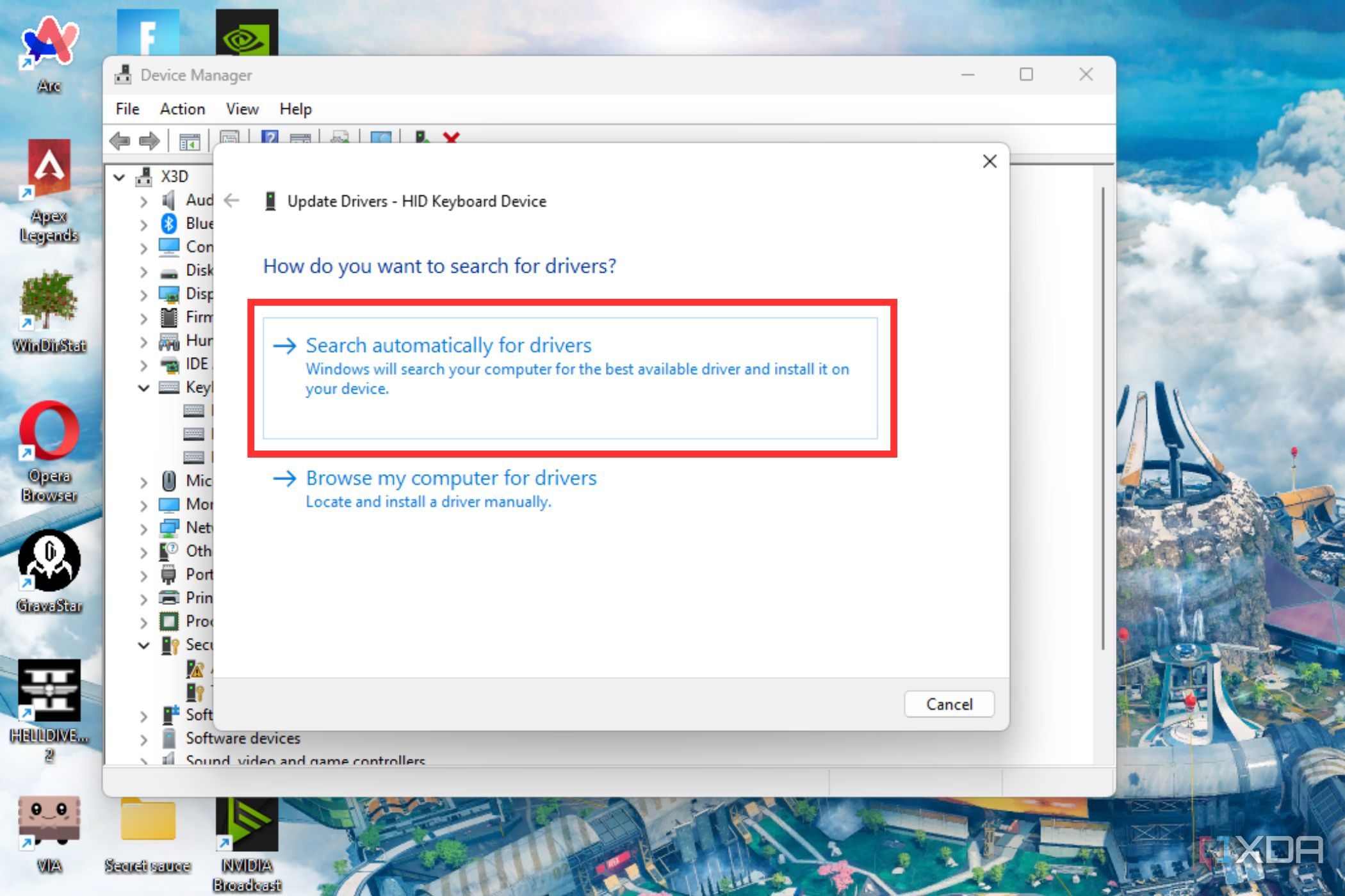 A screenshot showing the highlighted Search automatically for drivers option.