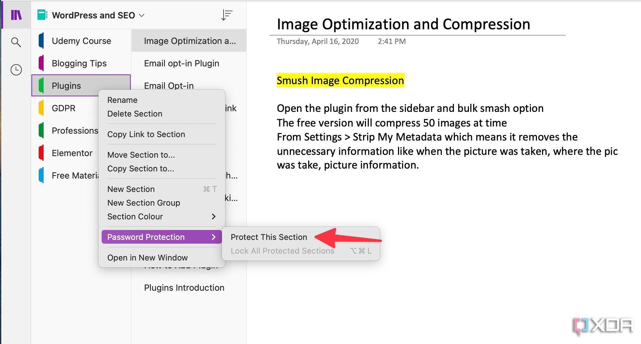 Proteger con contraseña una sección de OneNote en Mac