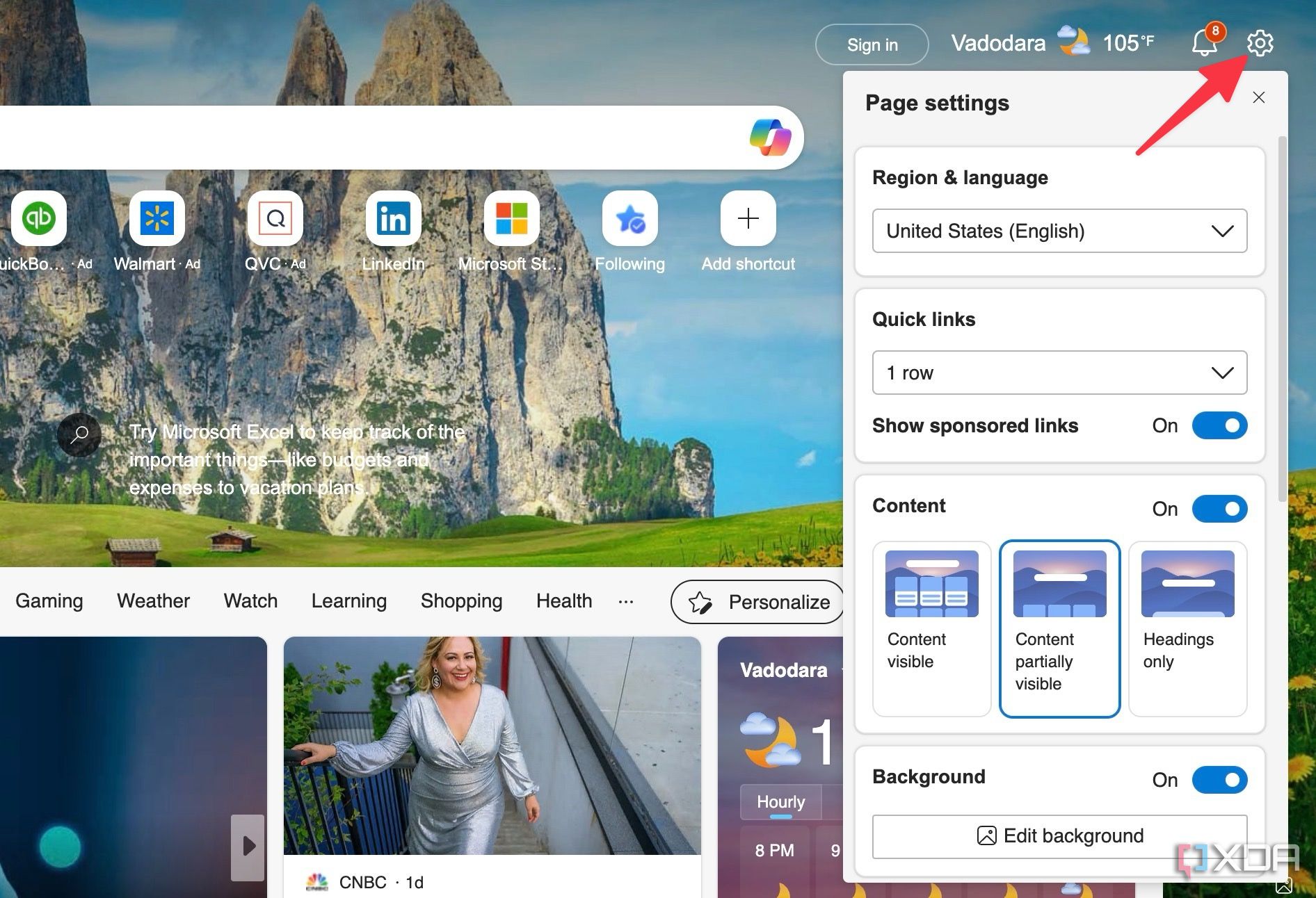 customize Microsoft Edge home