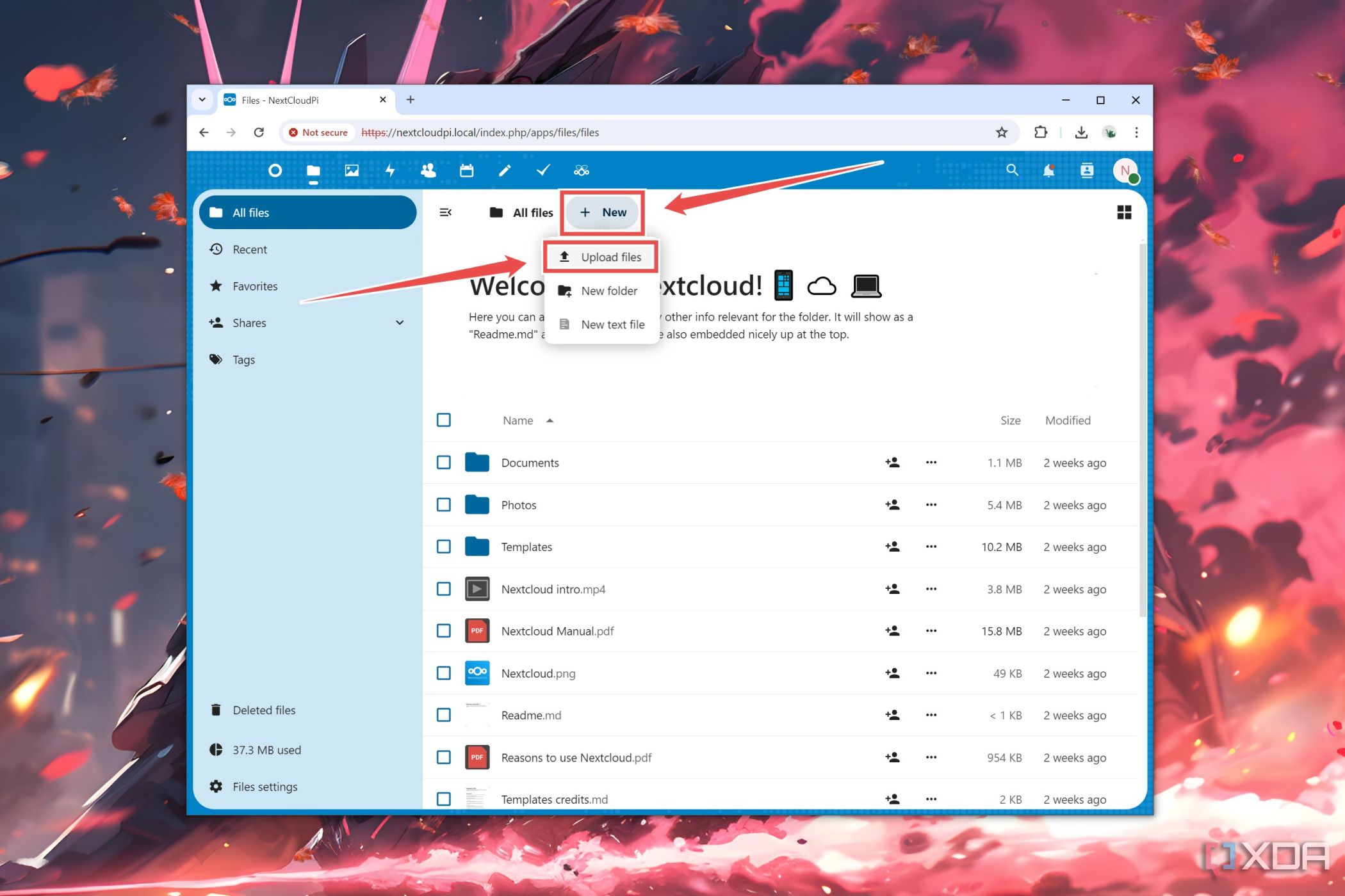 El procedimiento para cargar nuevos archivos a NextCloudPi