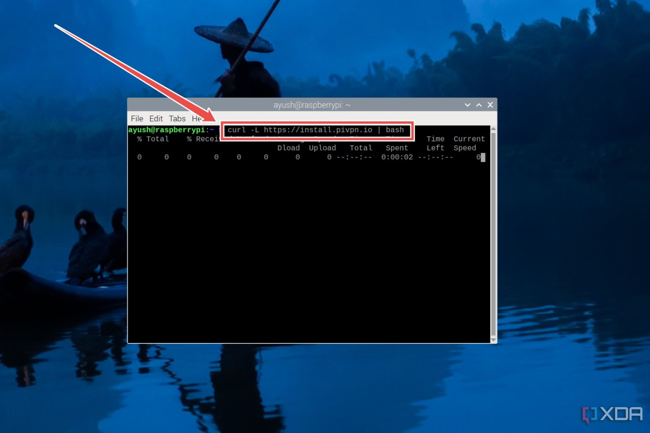 El comando de terminal para descargar PiVPN