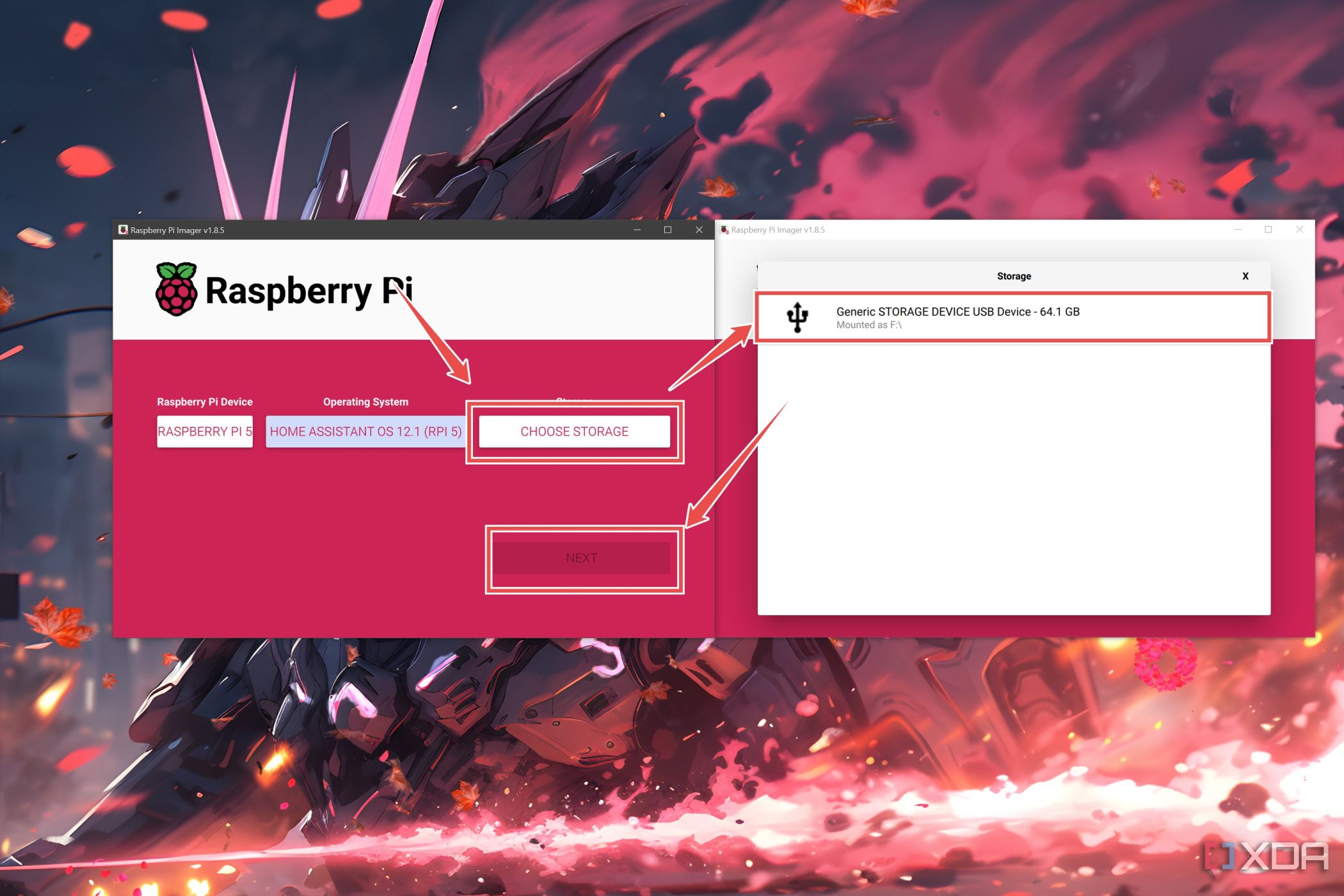 The procedure to add the storage device in Raspberry Pi Imager