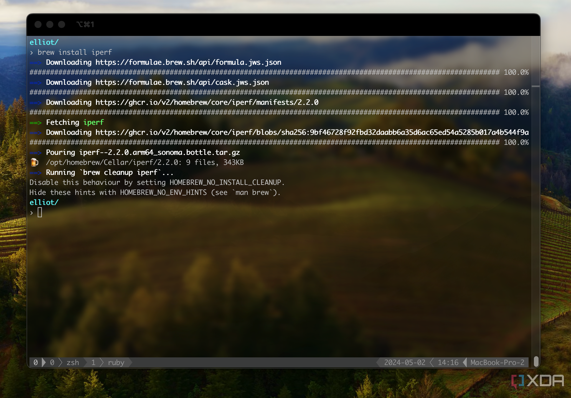 Captura de pantalla de Iperf3 siendo instalado con Brew.