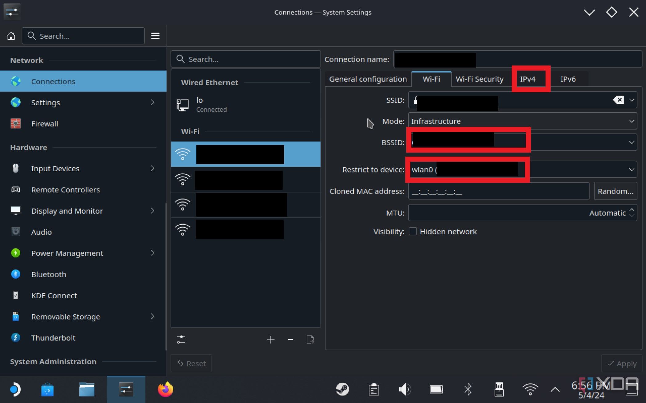 Captura de pantalla del menú wifi en Steam Deck que muestra la página de configuración