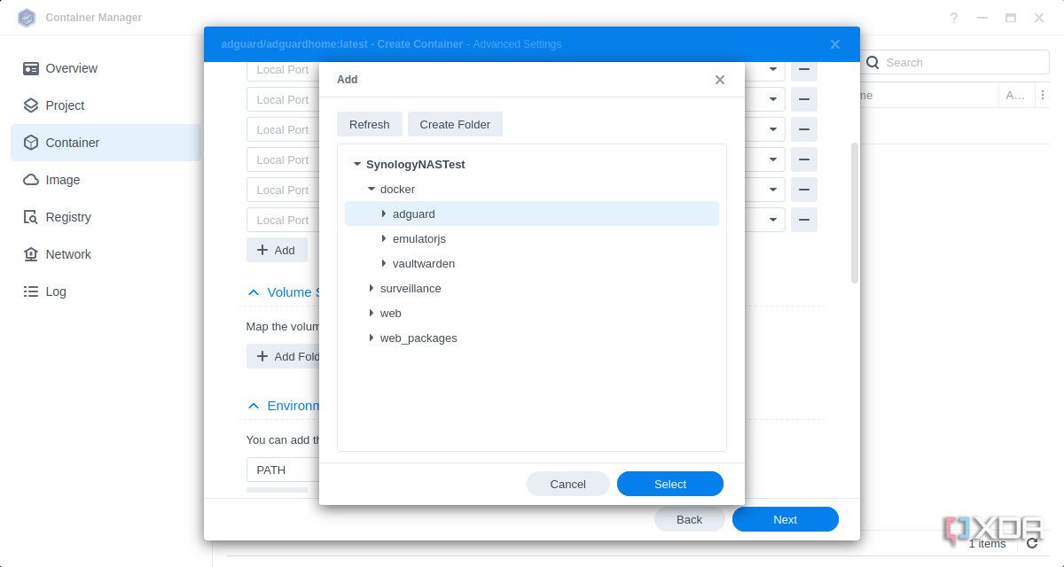 Configuración de carpetas para AdGuard en Synology DSM 7