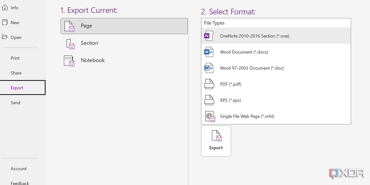 Exportación de OneNote