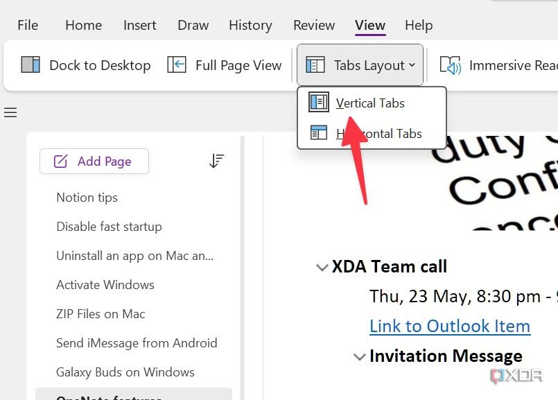 Pestañas verticales en OneNote