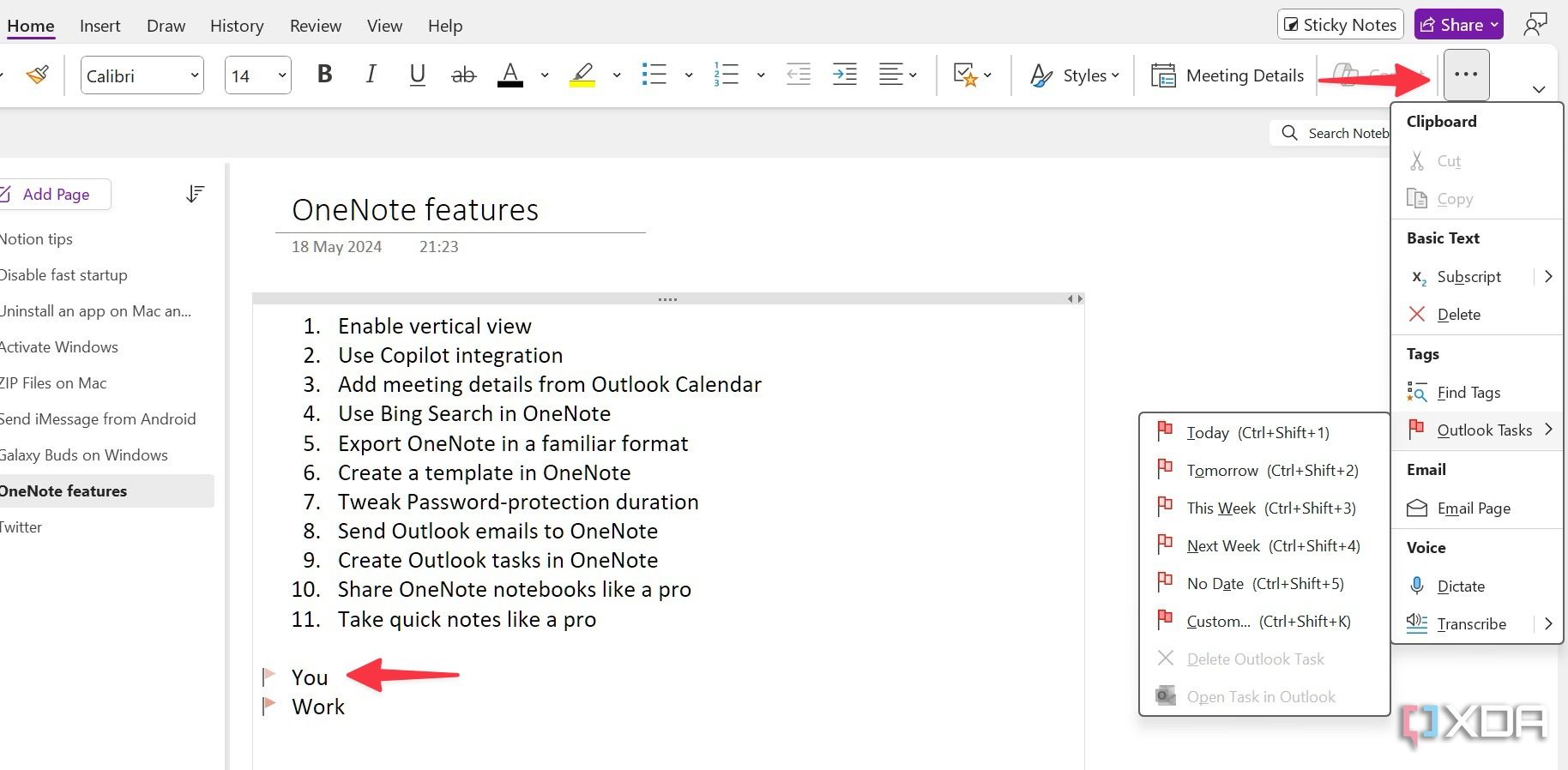 Tareas realizadas en OneNote