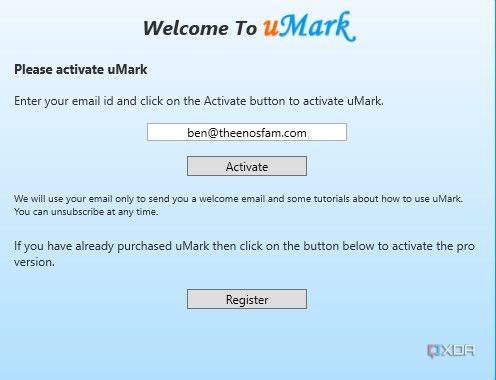 uMark registration screen