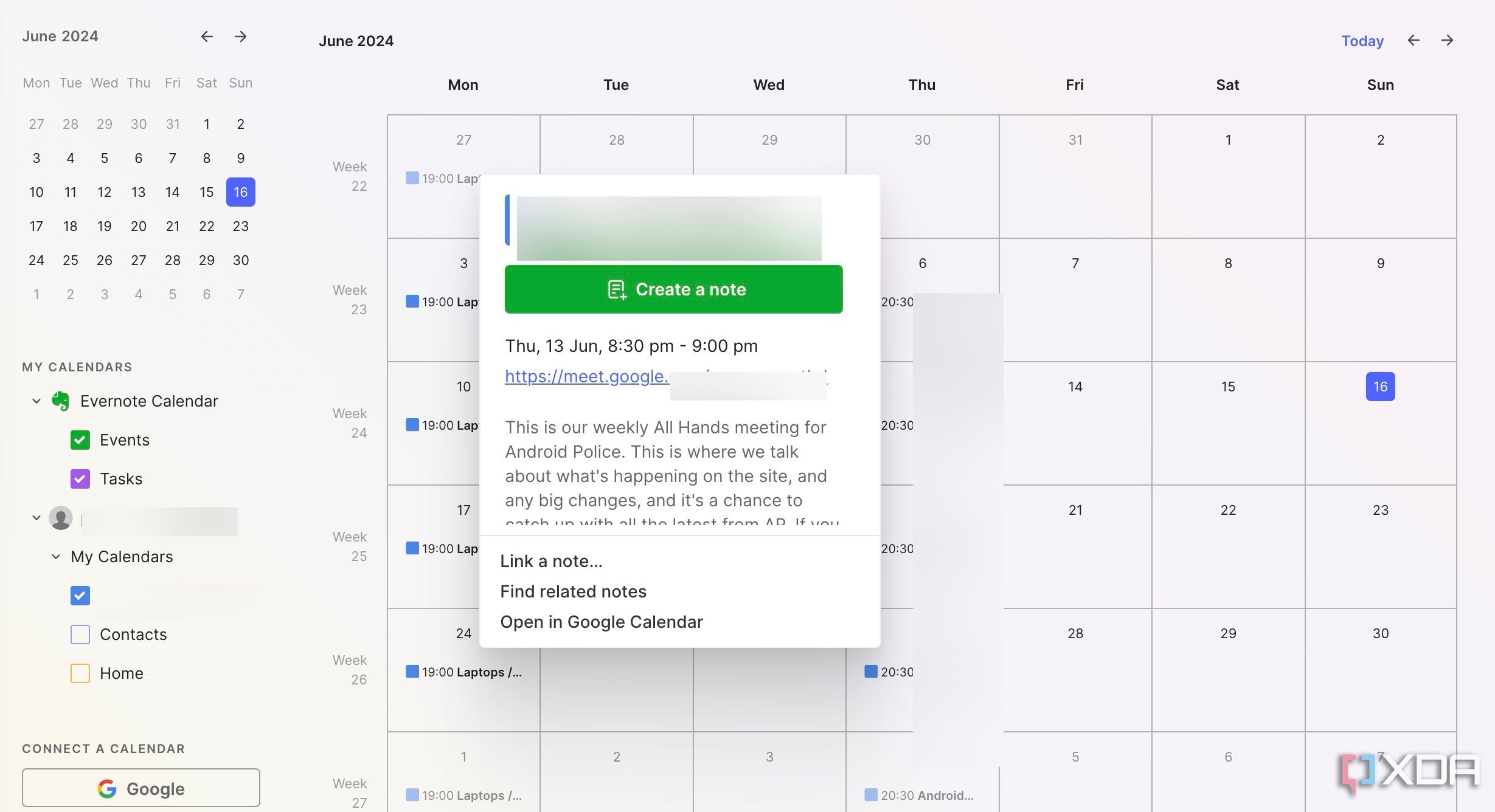 Notas del calendario de Evernote