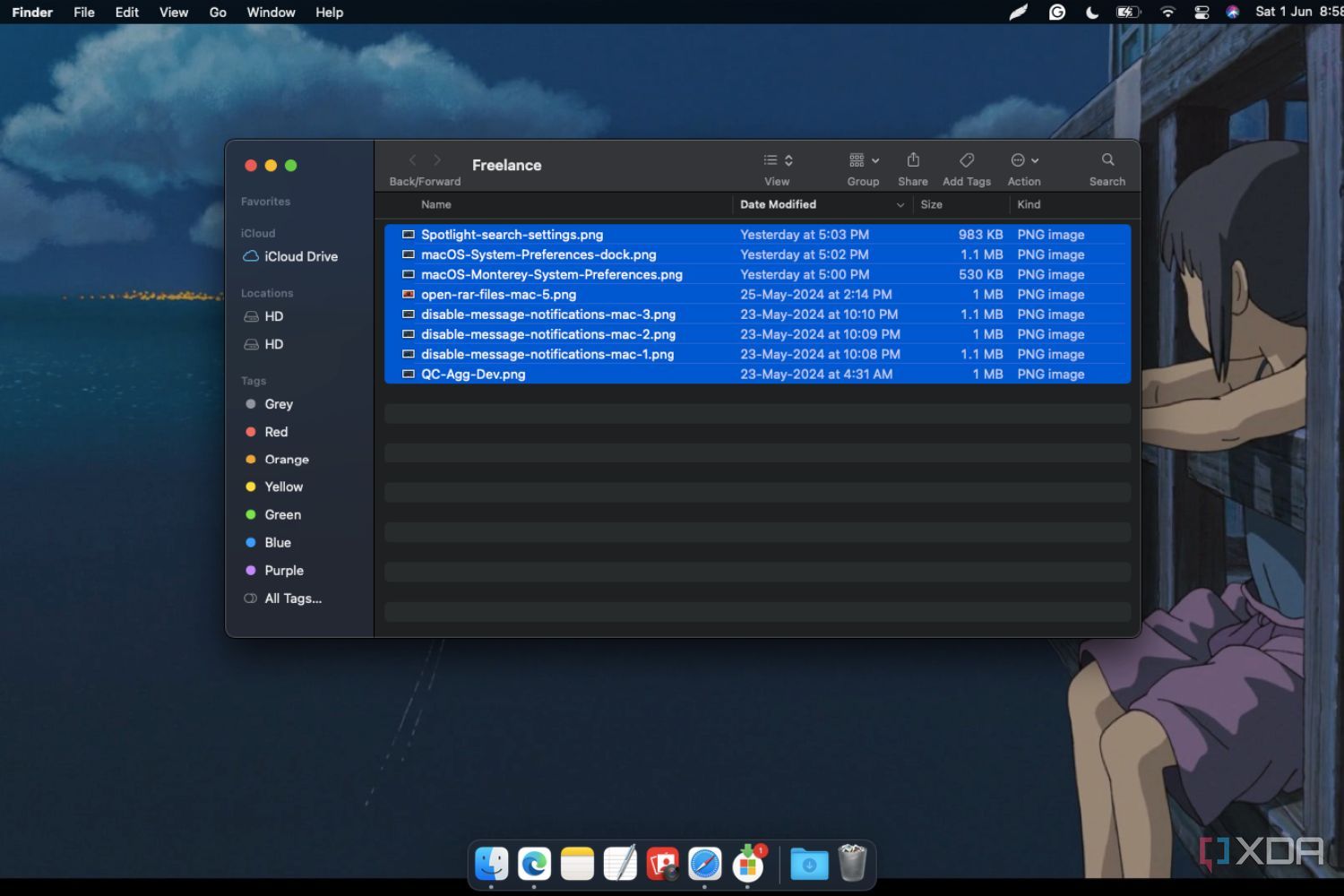 macOS screenshot that shows multiple files selected with Command + A keyboard shortcut.