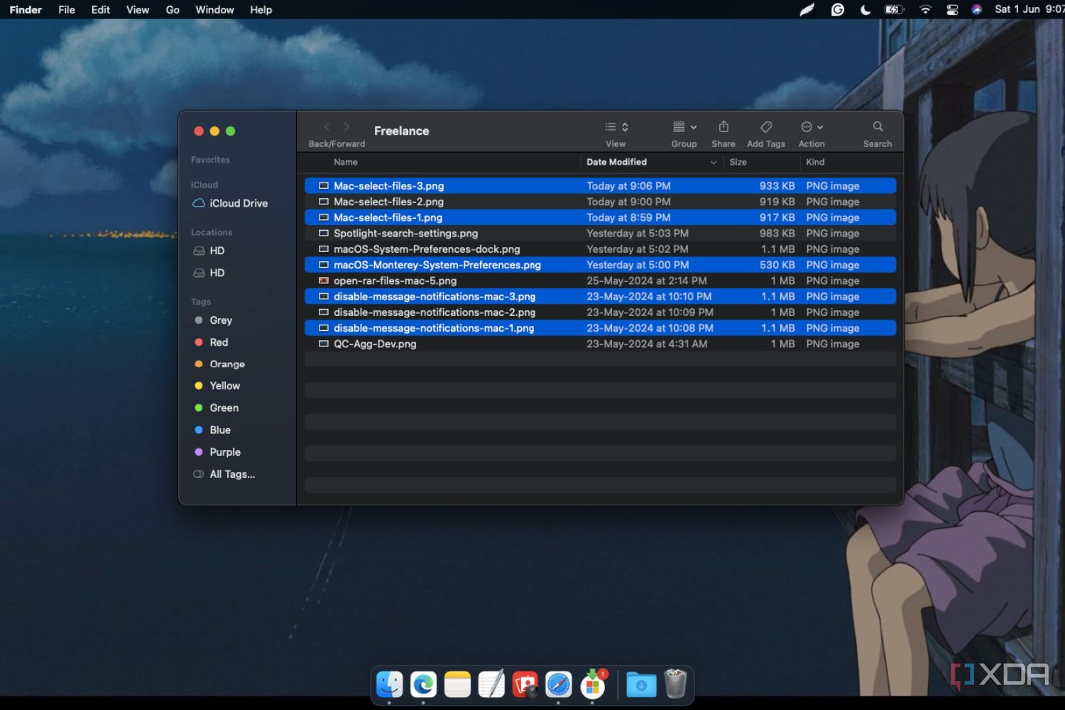 macOS screenshot that shows multiple selected files in a folder