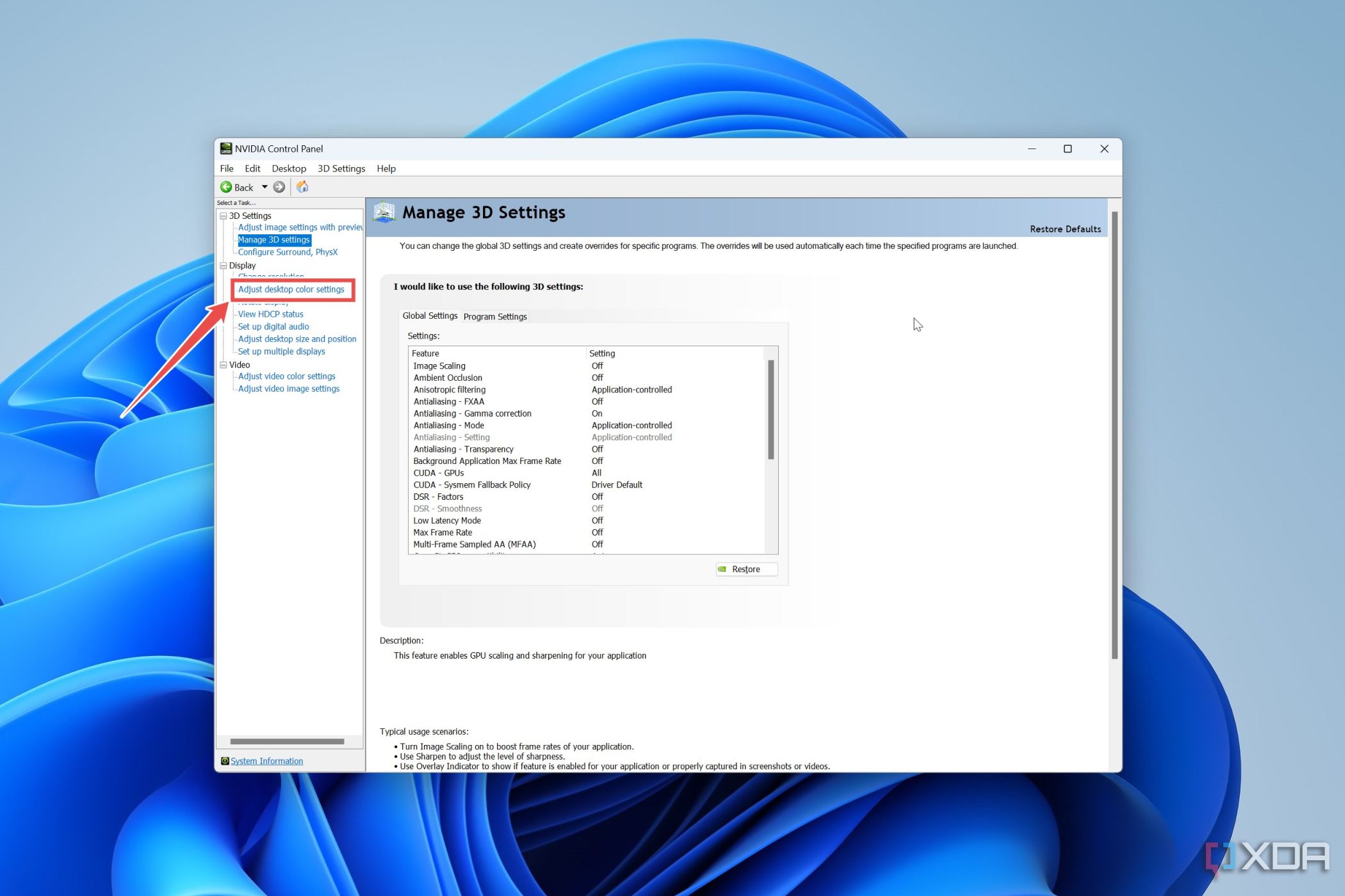 Cómo ingresar a la pestaña Ajustar configuración de color de pantalla en el Panel de control de Nvidia