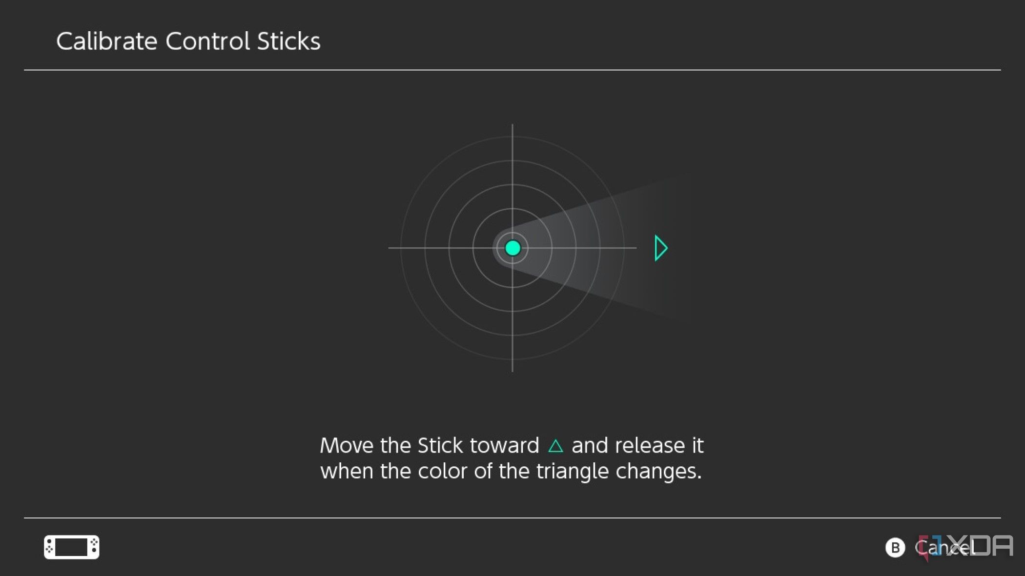 Captura de pantalla de la configuración de Nintendo Switch para calibrar el joystick